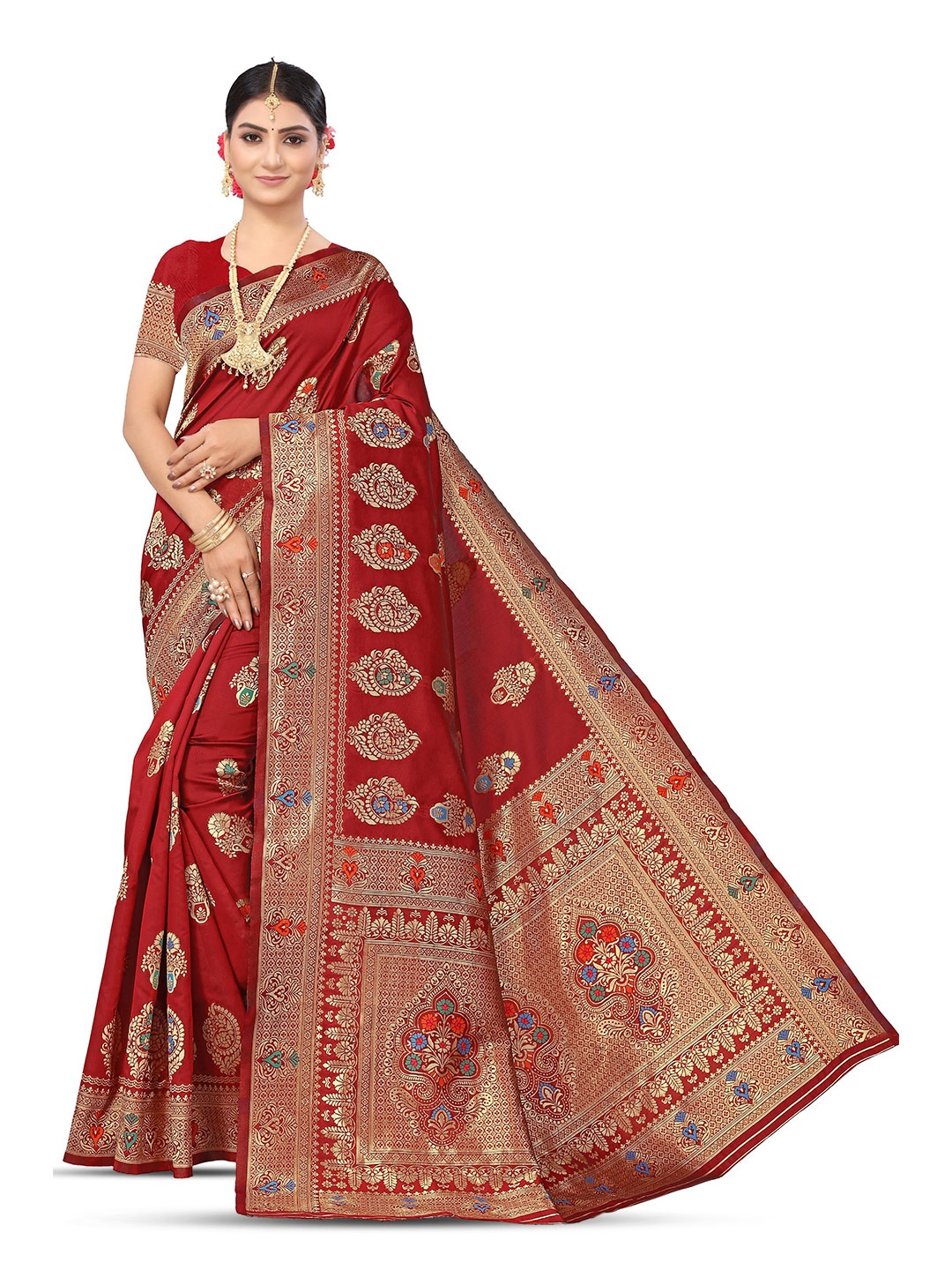 

Maroosh Woven Design Zari Banarasi Saree, Maroon