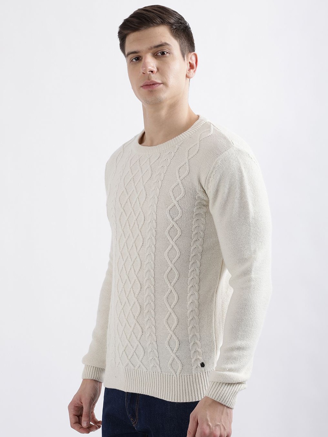 

Iconic Men Cable Knit Pullover, White