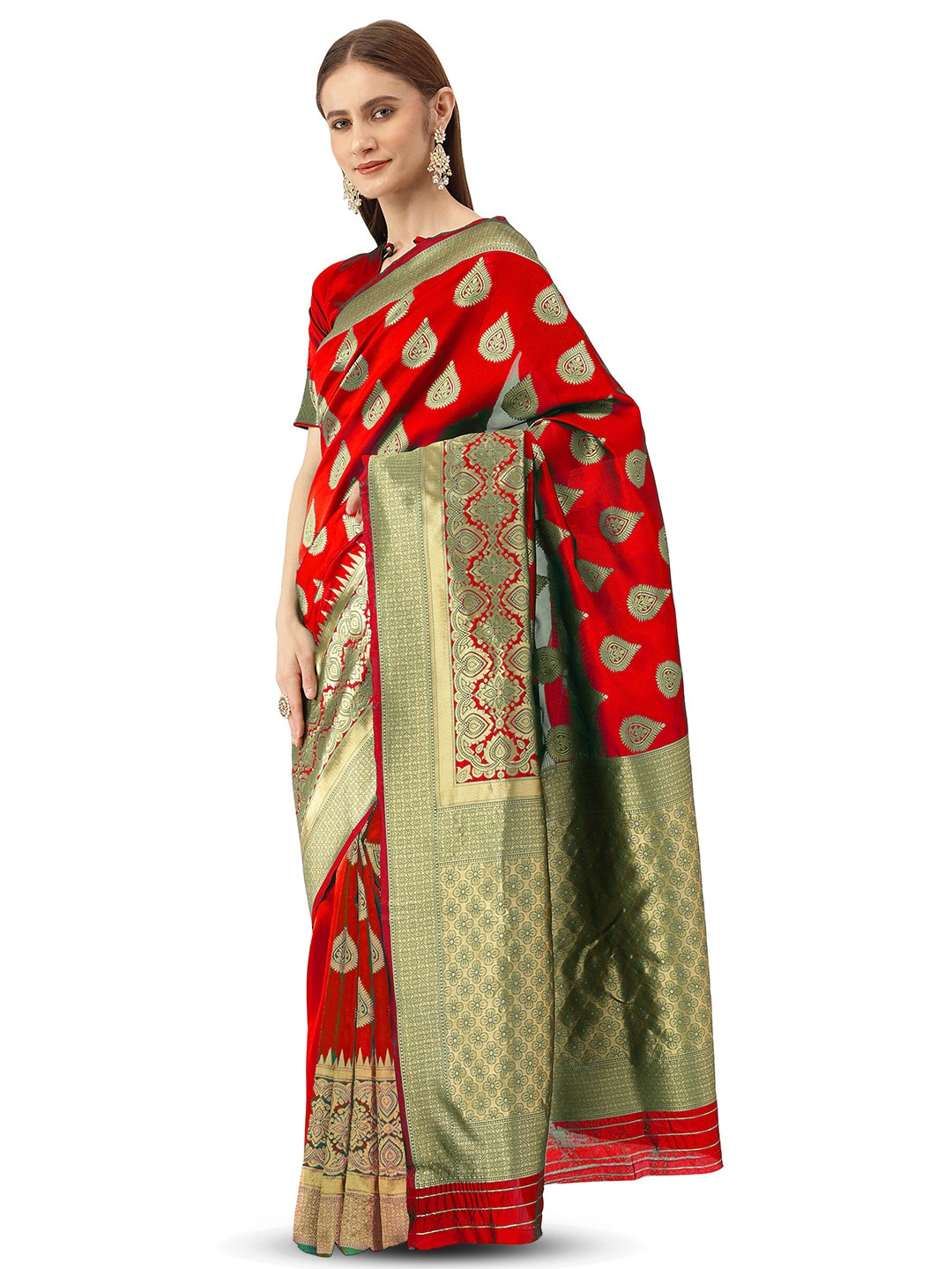 

Maroosh Woven Design Zari Traditional Banarasi Saree, Red