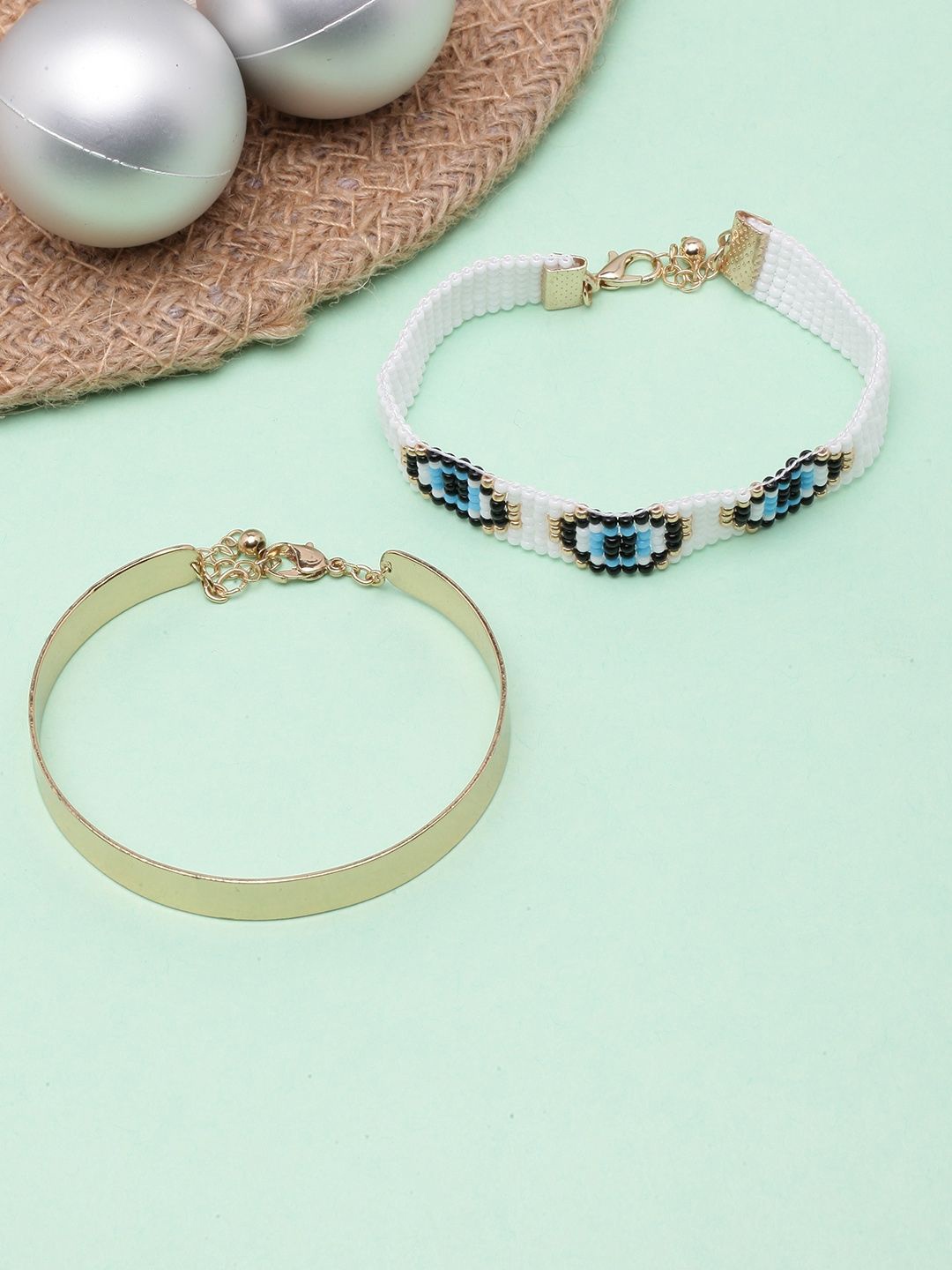 

KPOP Set Of 2 Gold-Plated Beaded Link Bracelets