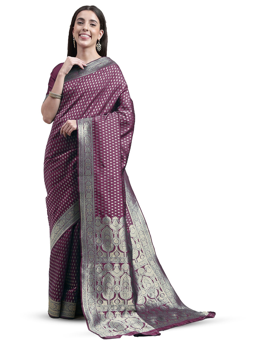 

Maroosh Woven Design Printed Zari Saree, Purple