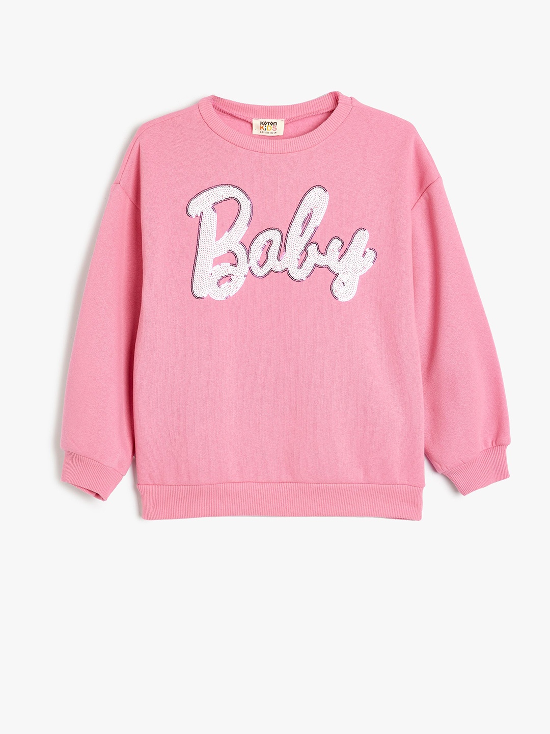 

Koton Girls Typography Printed Round Neck Cotton Pullover Sweatshirt, Pink