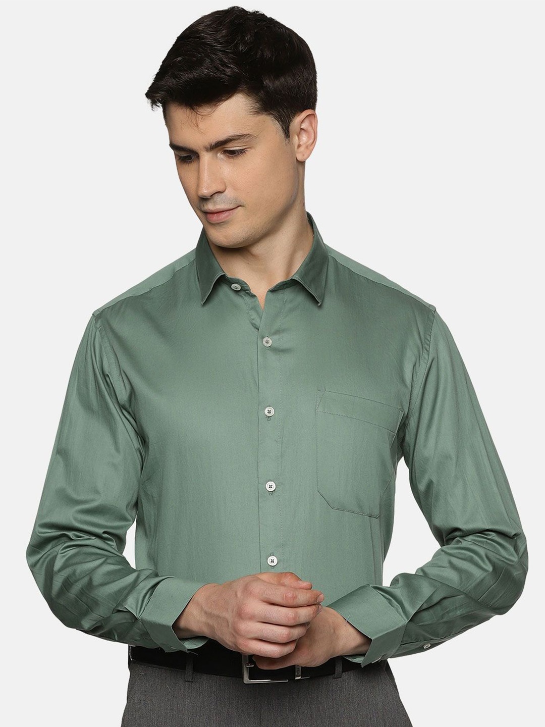 

THE FORMAL CLUB Men Premium Spread Collar Solid Cotton Formal Shirt, Green