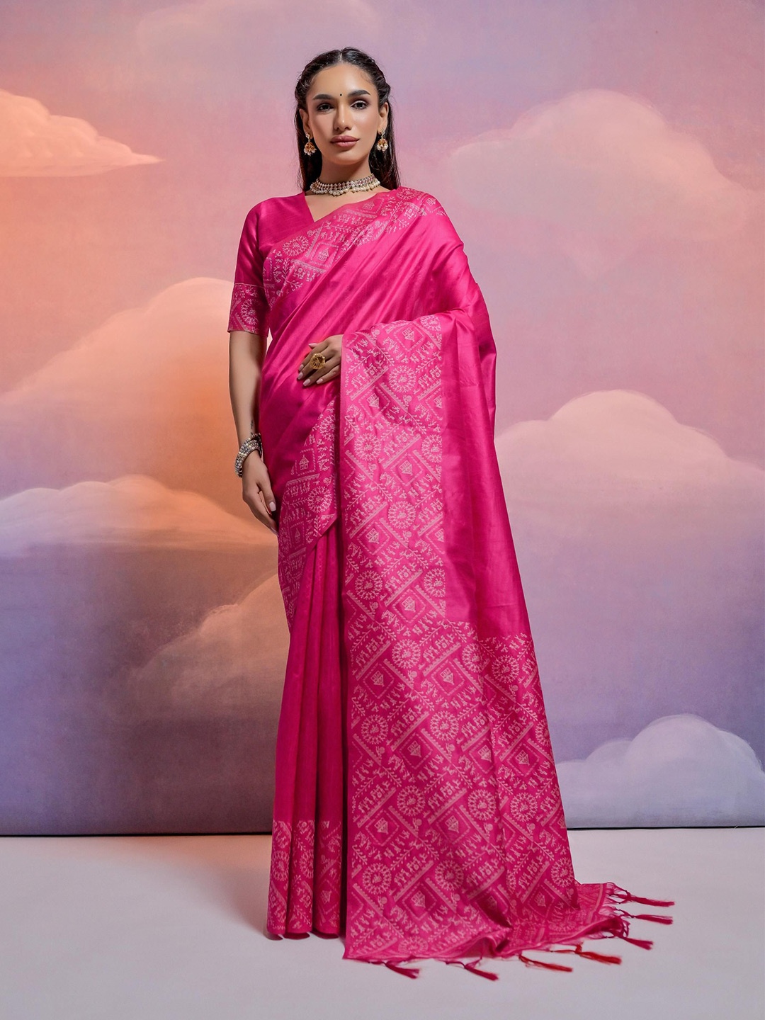 

Kandora Women Solid Saree Pure Silk Saree, Pink