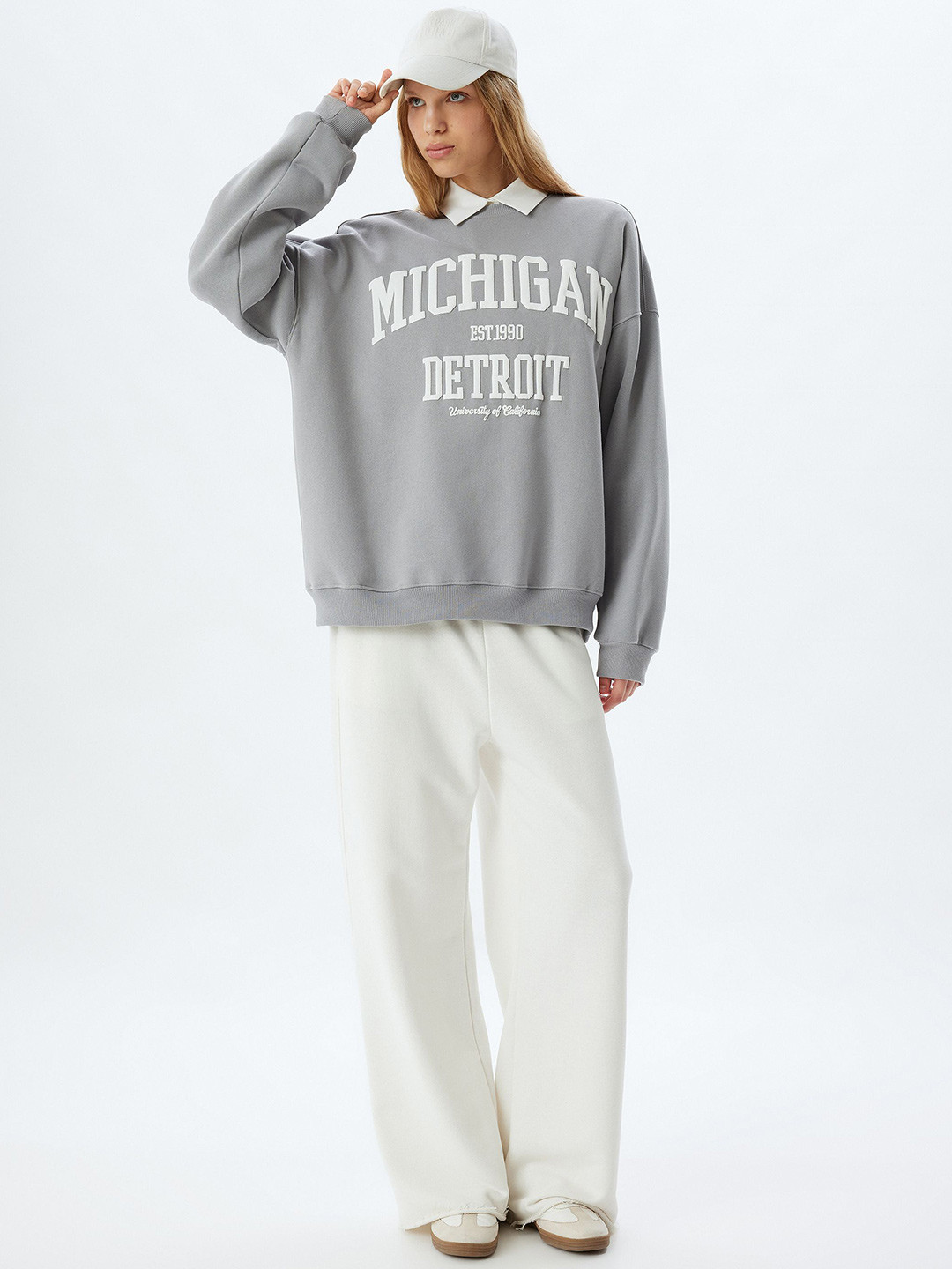 

Koton Women Typography Printed Round Neck Pullover Sweatshirt, Grey