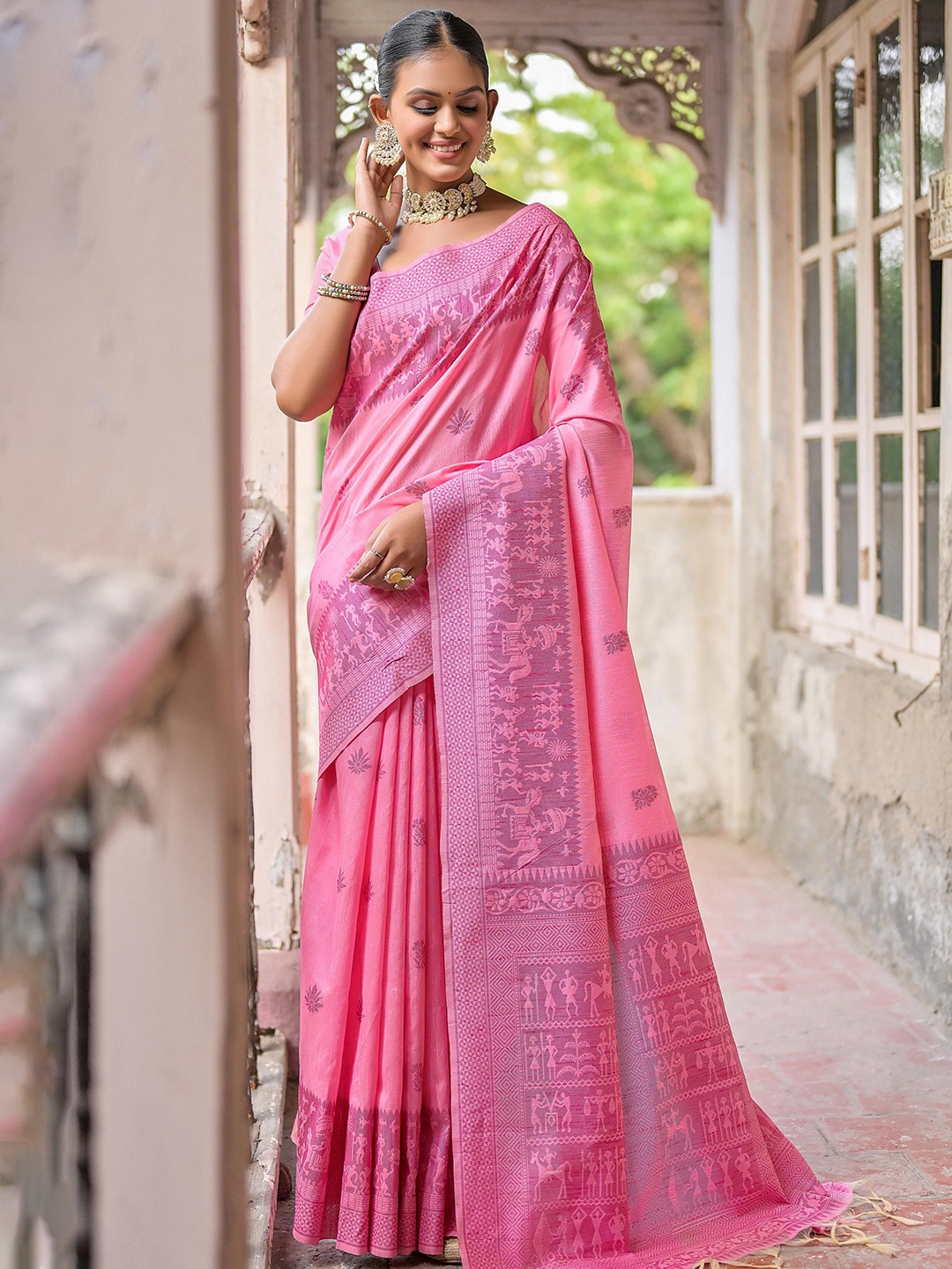 

Kandora Woven Design Pure Silk Saree, Pink