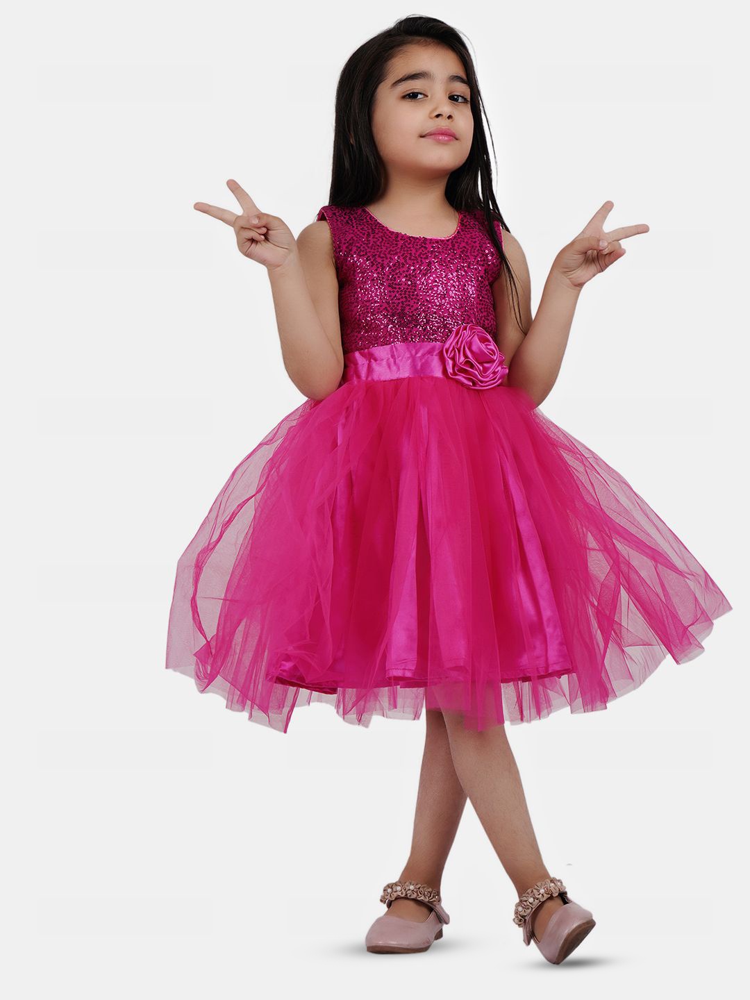 

Wish little Girls Embellished Net Fit and Flare Dress, Pink