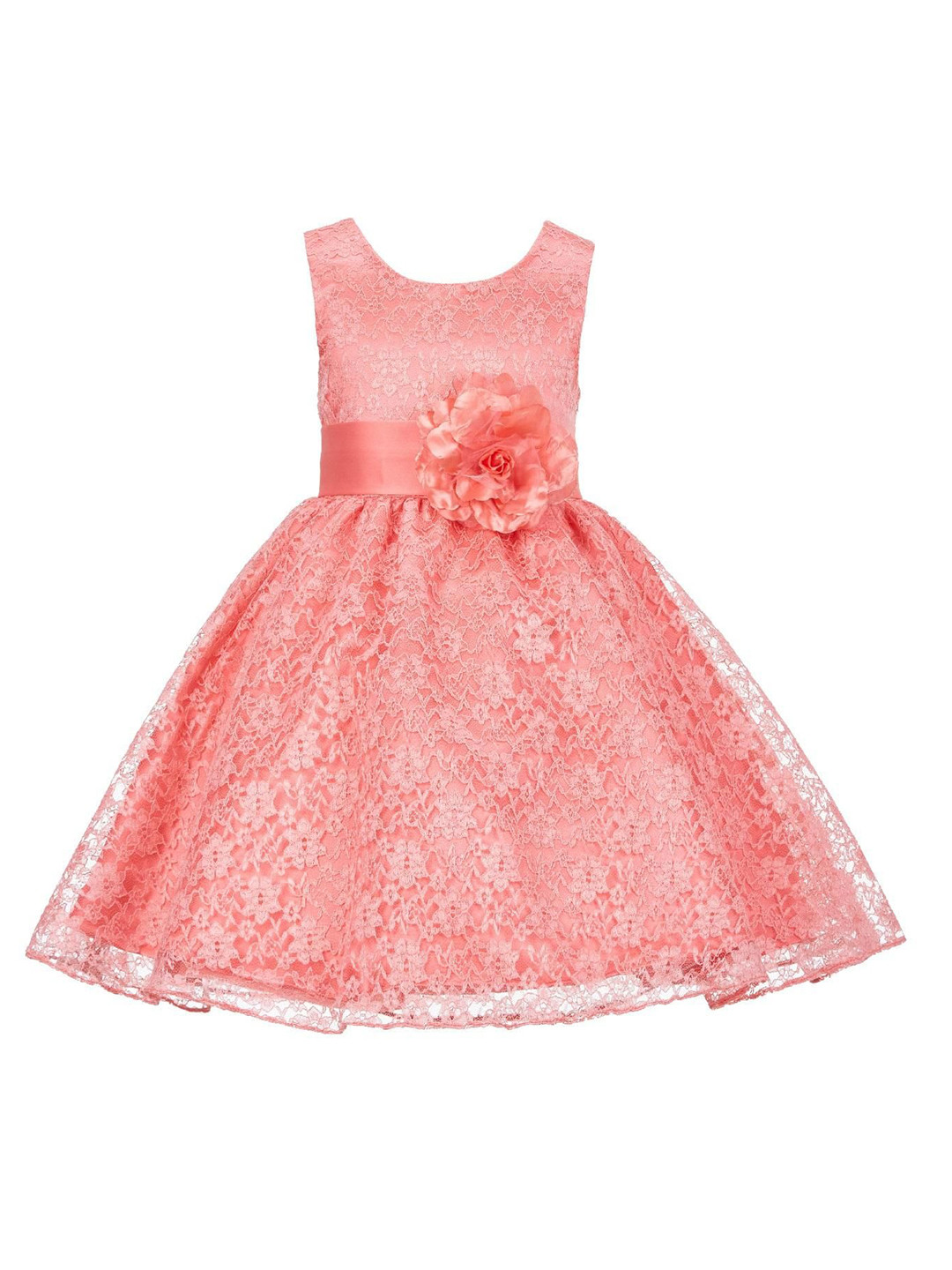

Wish little Girls Lace Fit & Flare Dress, Coral