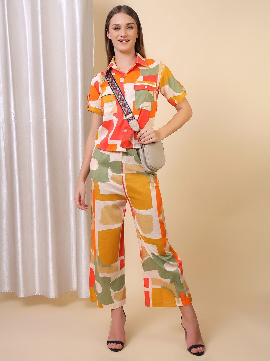 

Softwrap Women Printed Shirt With Trousers Co-Ords, Mustard