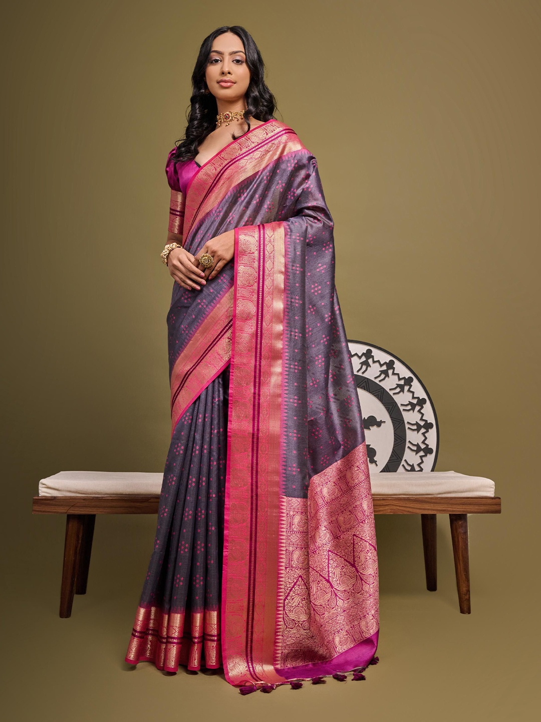 

Kandora Zari Pure Silk Tussar Saree, Grey