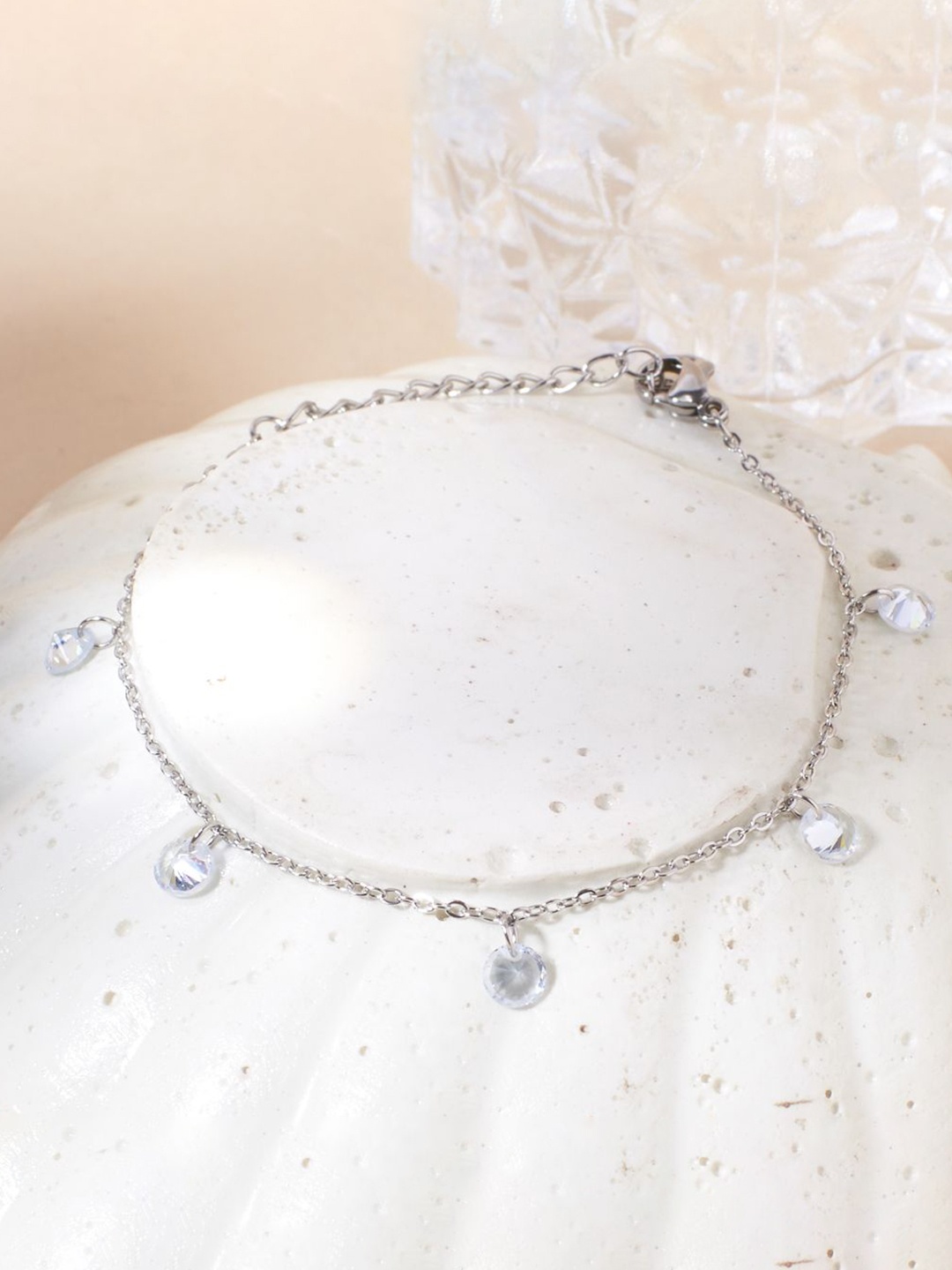 

SALTY Silver-Plated Tasselled Stone Studded Charm Bracelet