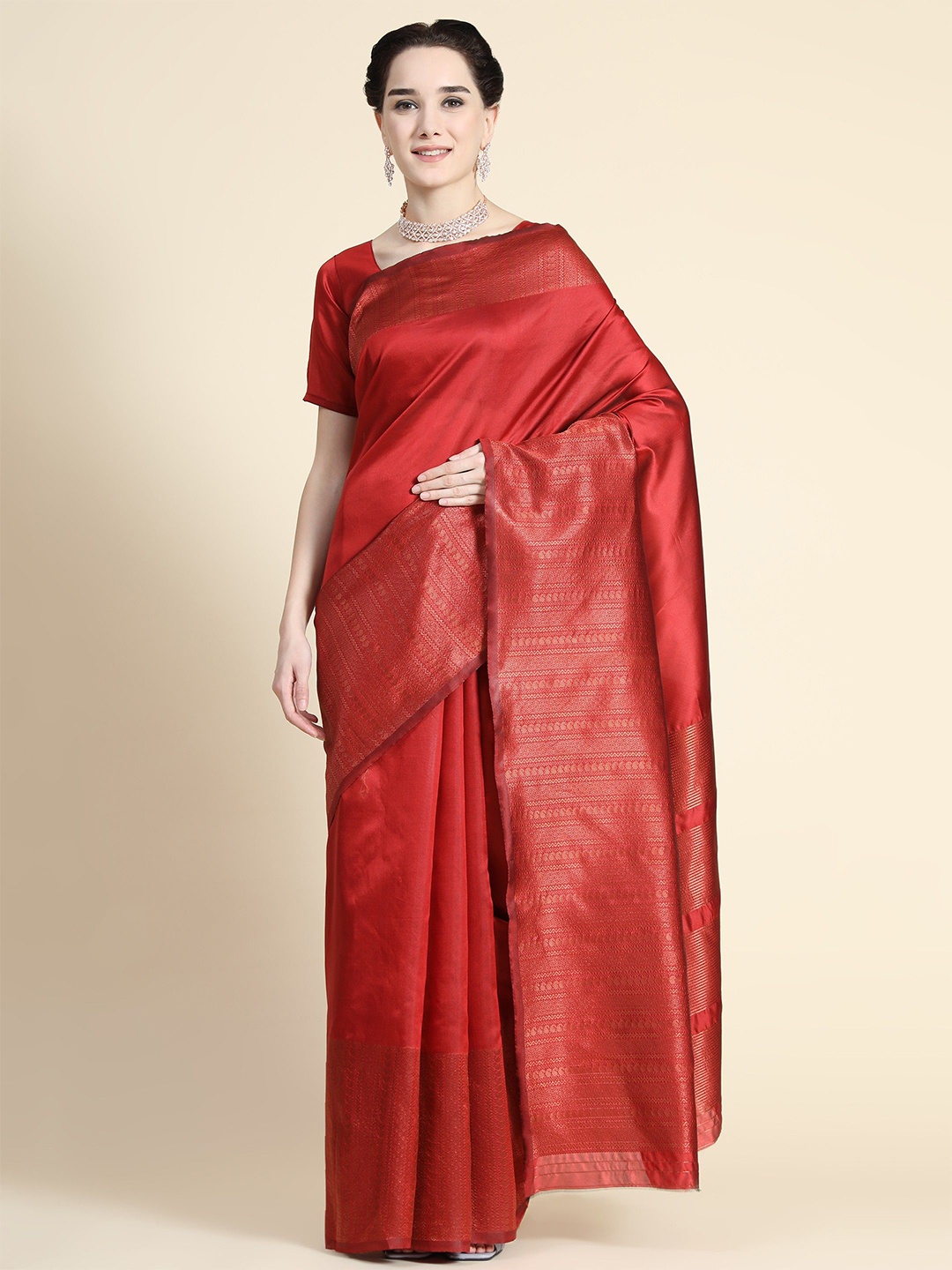 

QENY Woven Design Zari Banarasi Saree, Maroon