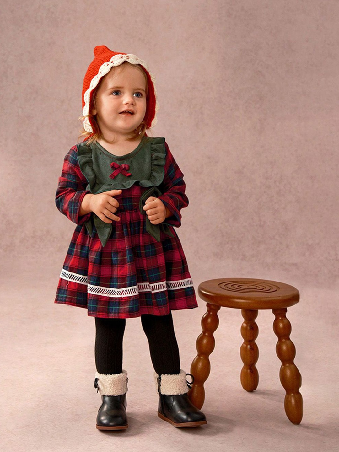 

INCLUD Girls Red Checkered Full Sleeves Fit & Flares Dress