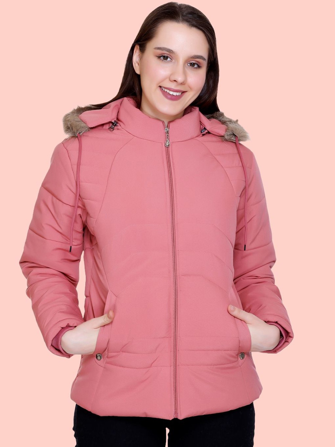 

BARSTOW Women Rapid-Dry Hooded Parka Jacket With Faux Fur Trim, Pink