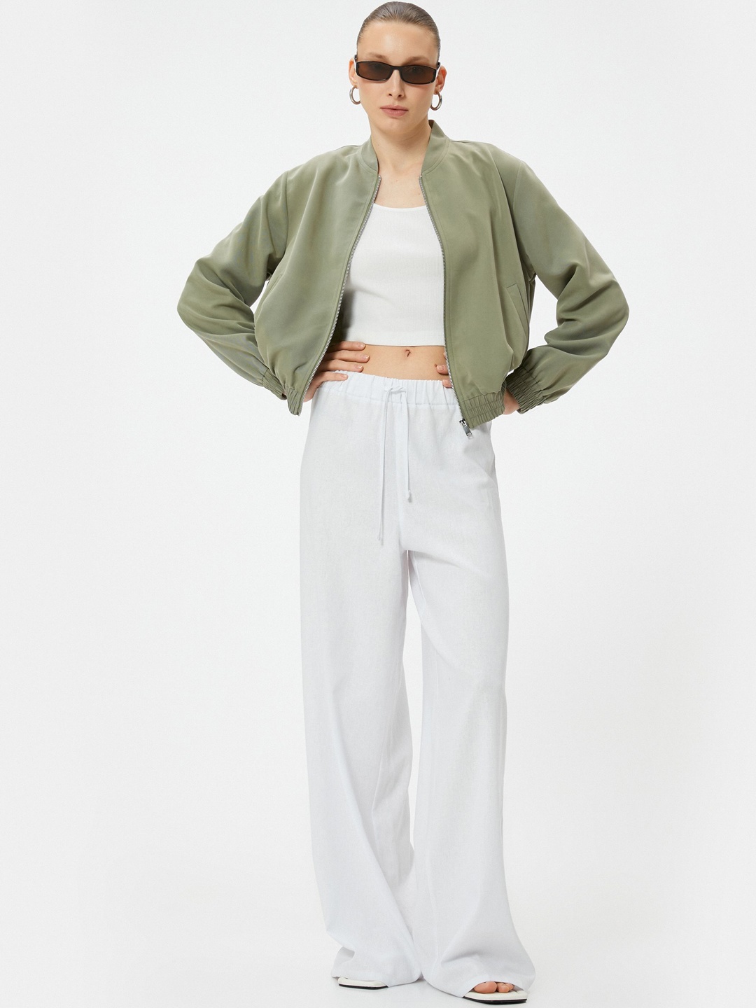 

Koton Women Mandarin Collar Bomber Jacket, Khaki
