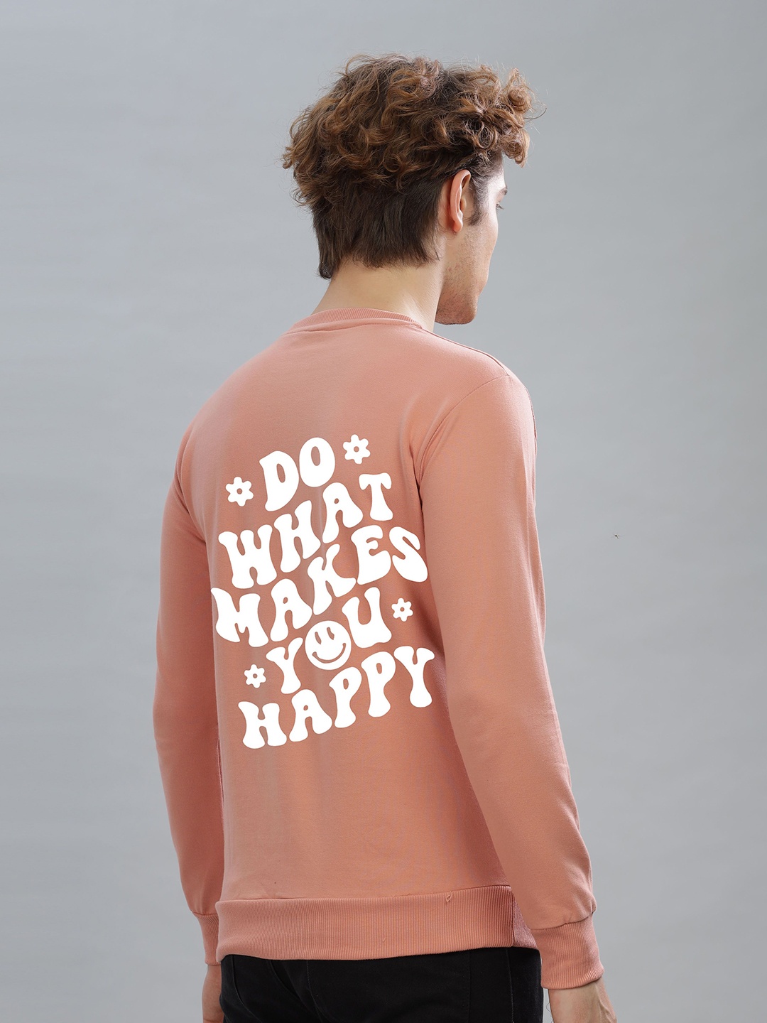 

FALTU.CO Men Typography Printed Round Neck Cotton Pullover Sweatshirt, Peach