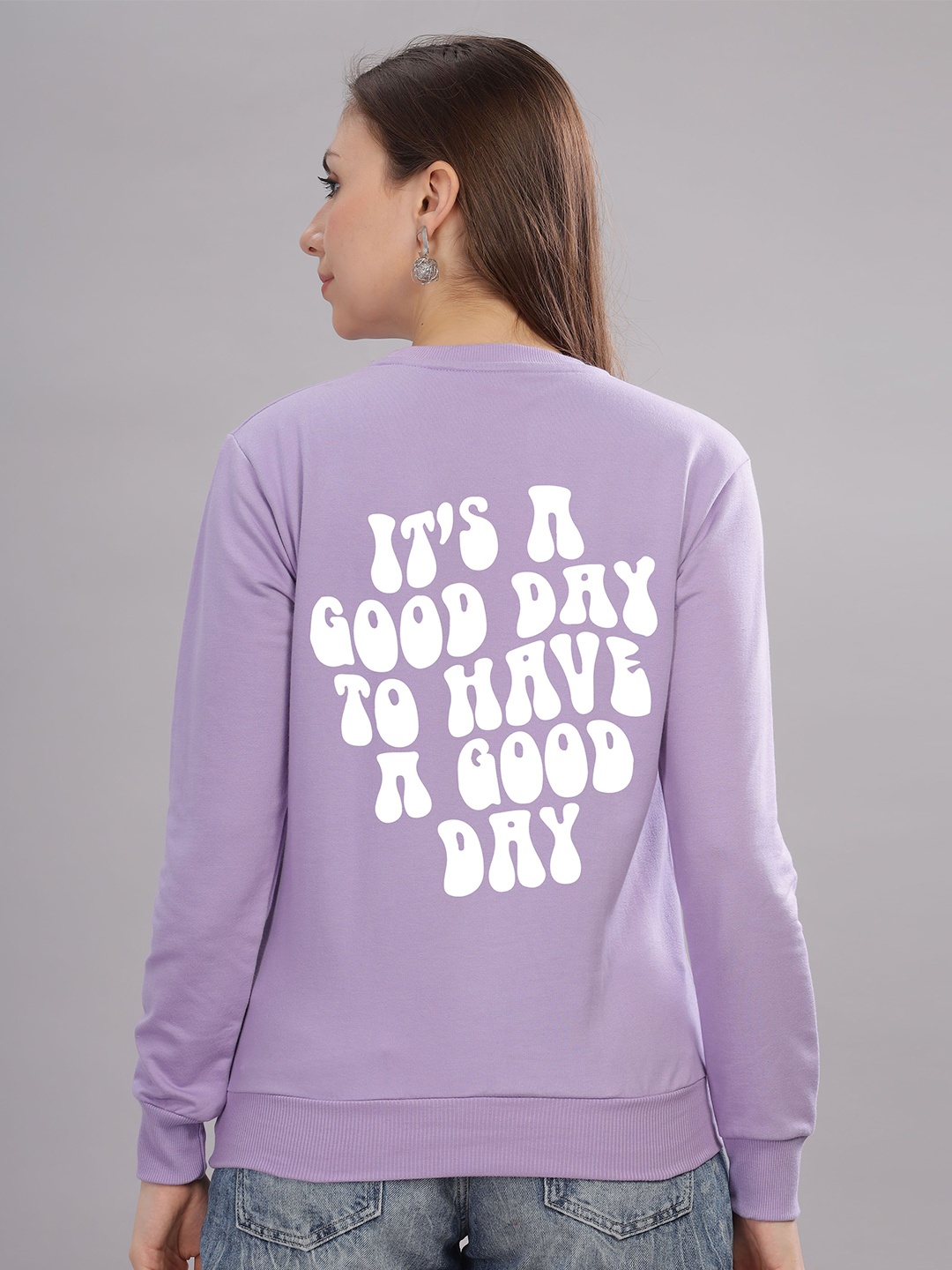 

FALTU.CO Women Typography Printed Round Neck Cotton Pullover Sweatshirt, Lavender