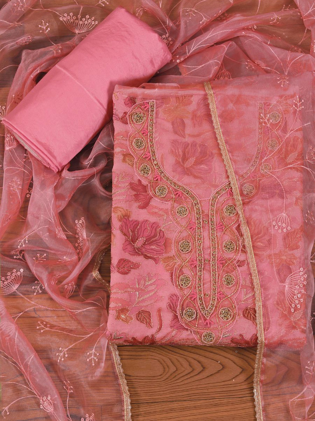 

Jaipur Kurti Embellished Organza Unstitched Dress Material with Dupatta, Peach