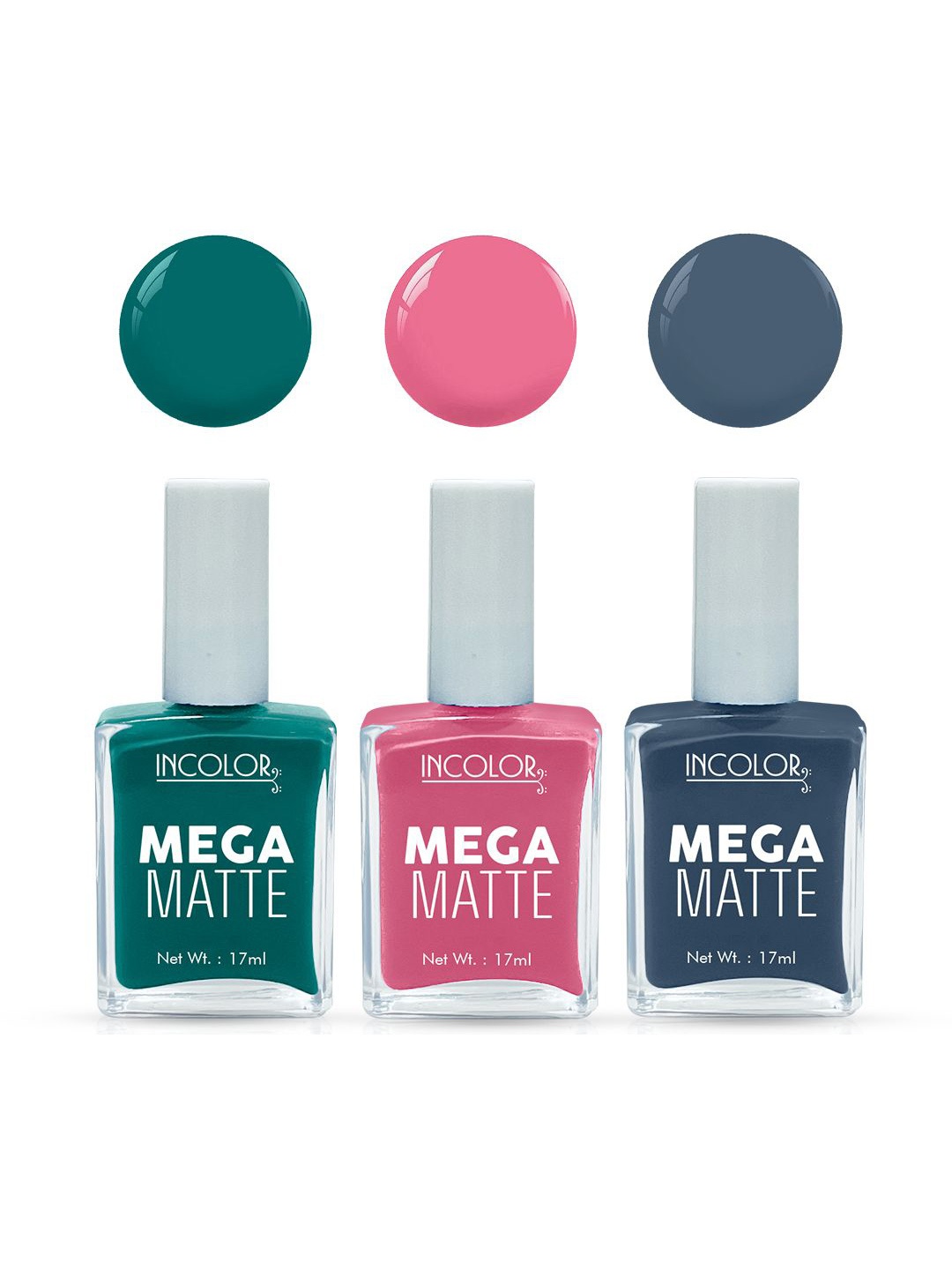 

INCOLOR Set Of 3 Mega Matte Nail Paint - 17 ml Each - 65 - 31 - 42, Multi