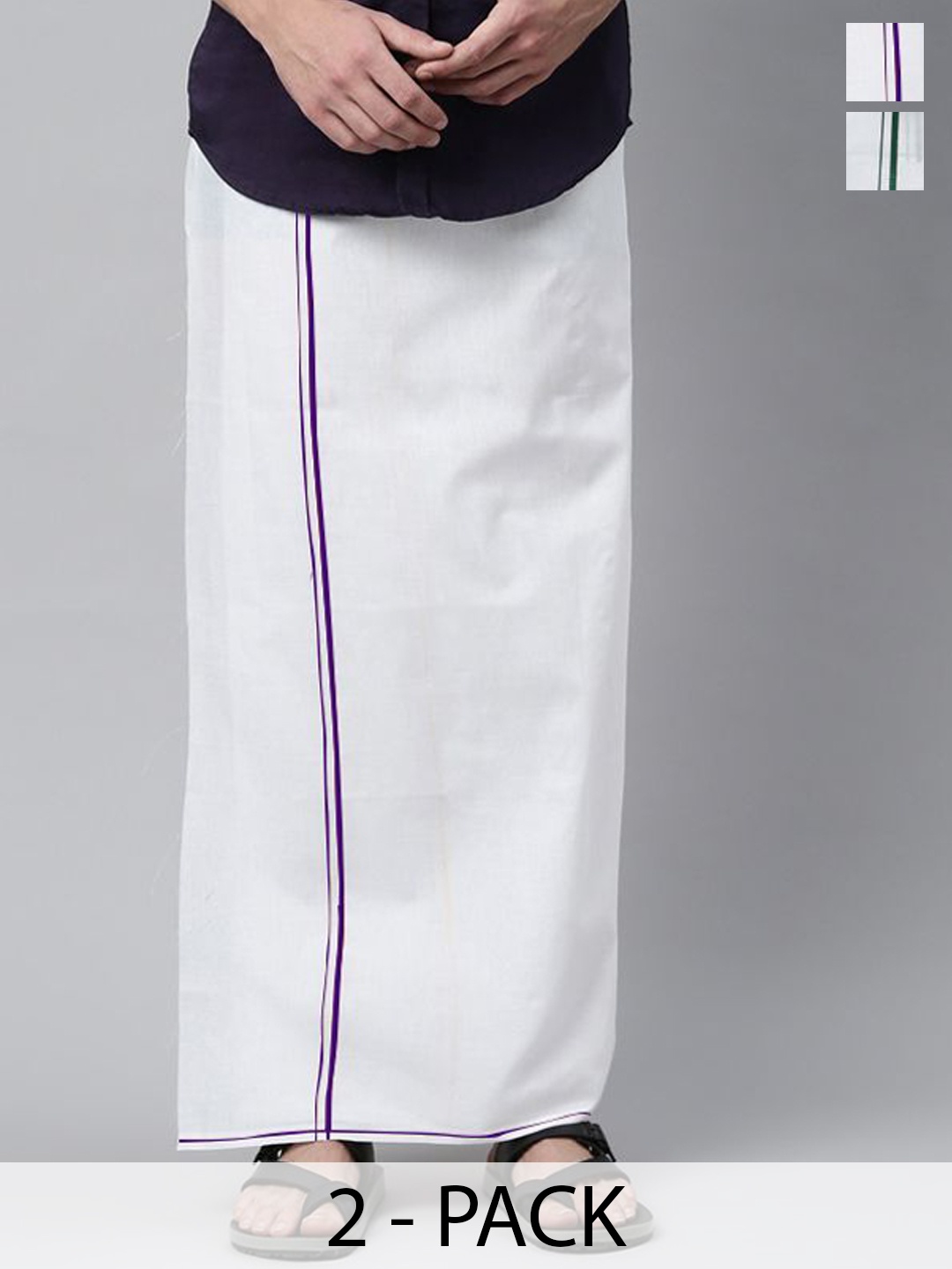 

WHITE HEART Men Pack of 2 Solid Cotton Dhotis