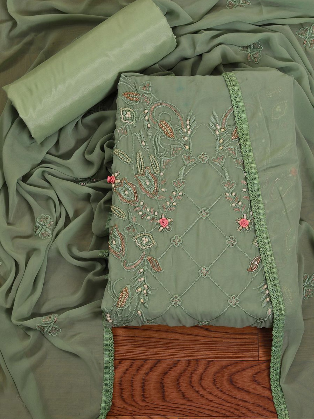 

Jaipur Kurti Embroidered Poly Georgette Dress Material with Dupatta, Green