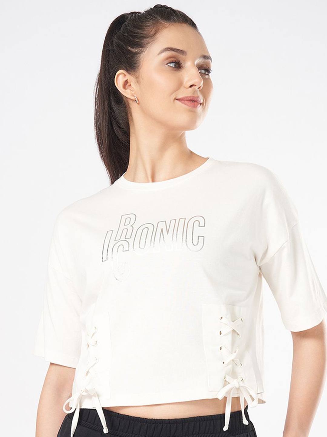 

Ajile by Pantaloons Women Solid Round Neck Cotton Top, White