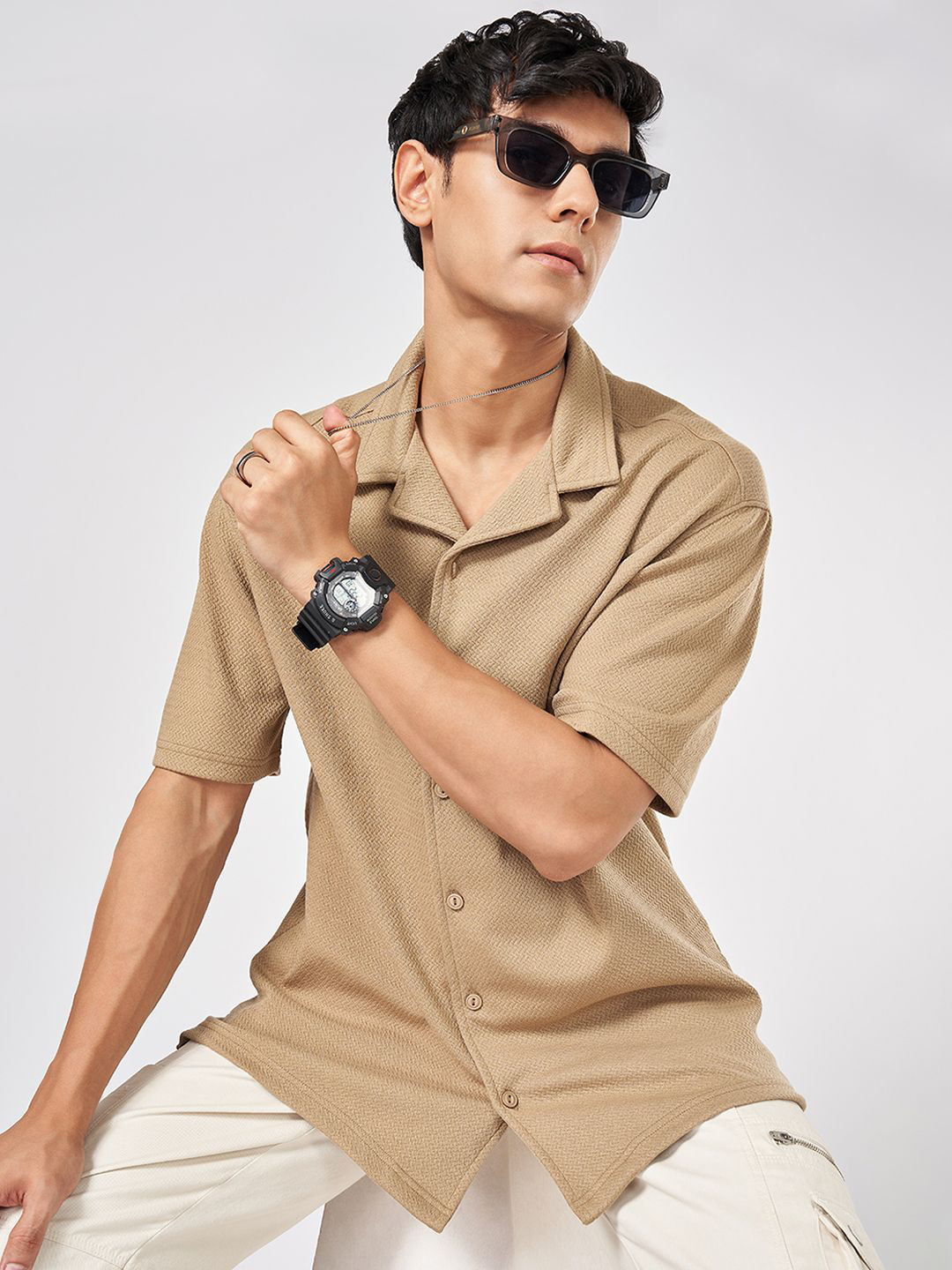 

Street 808 by Pantaloons Men Spread Collar Solid Cotton Casual Shirt, Tan