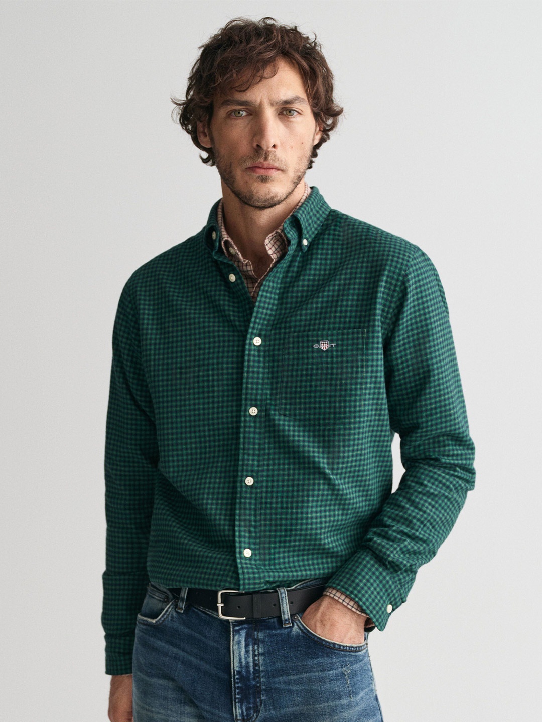 

GANT Men Button-Down Collar Checked Cotton Casual Shirt, Green
