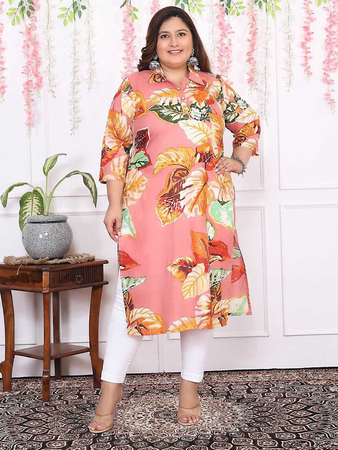 

FLAVIA CREATION Printed Pure Cotton Kurta, Peach