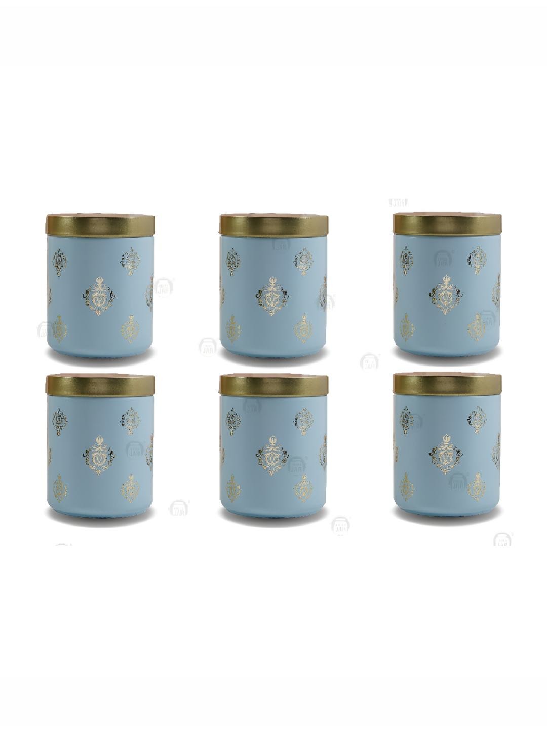

CROCO JAR Blue & Gold Toned 6 Pieces Printed Glass Dishwasher Safe Container 240ml
