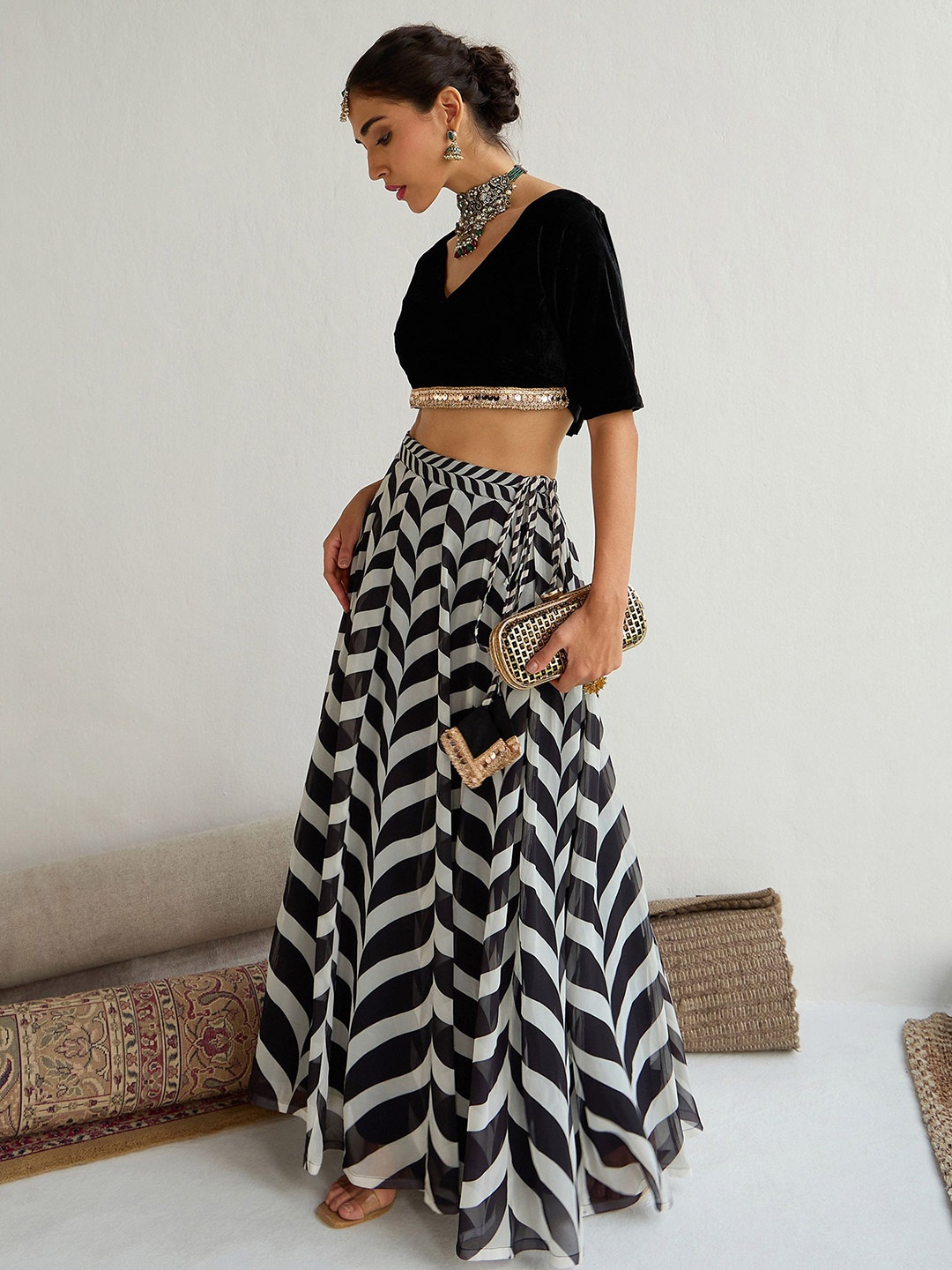 

Shae by SASSAFRAS Embellished Sequinned Ready to Wear Lehenga &, Black