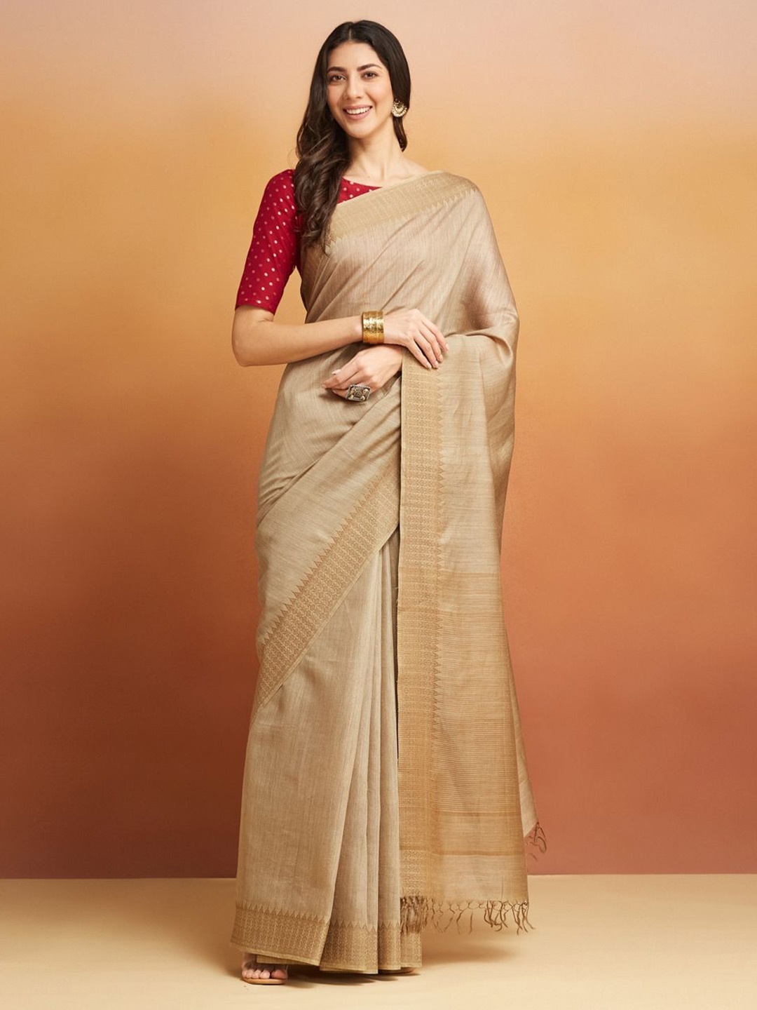 

Fabindia Woven Design Zari Saree, Beige