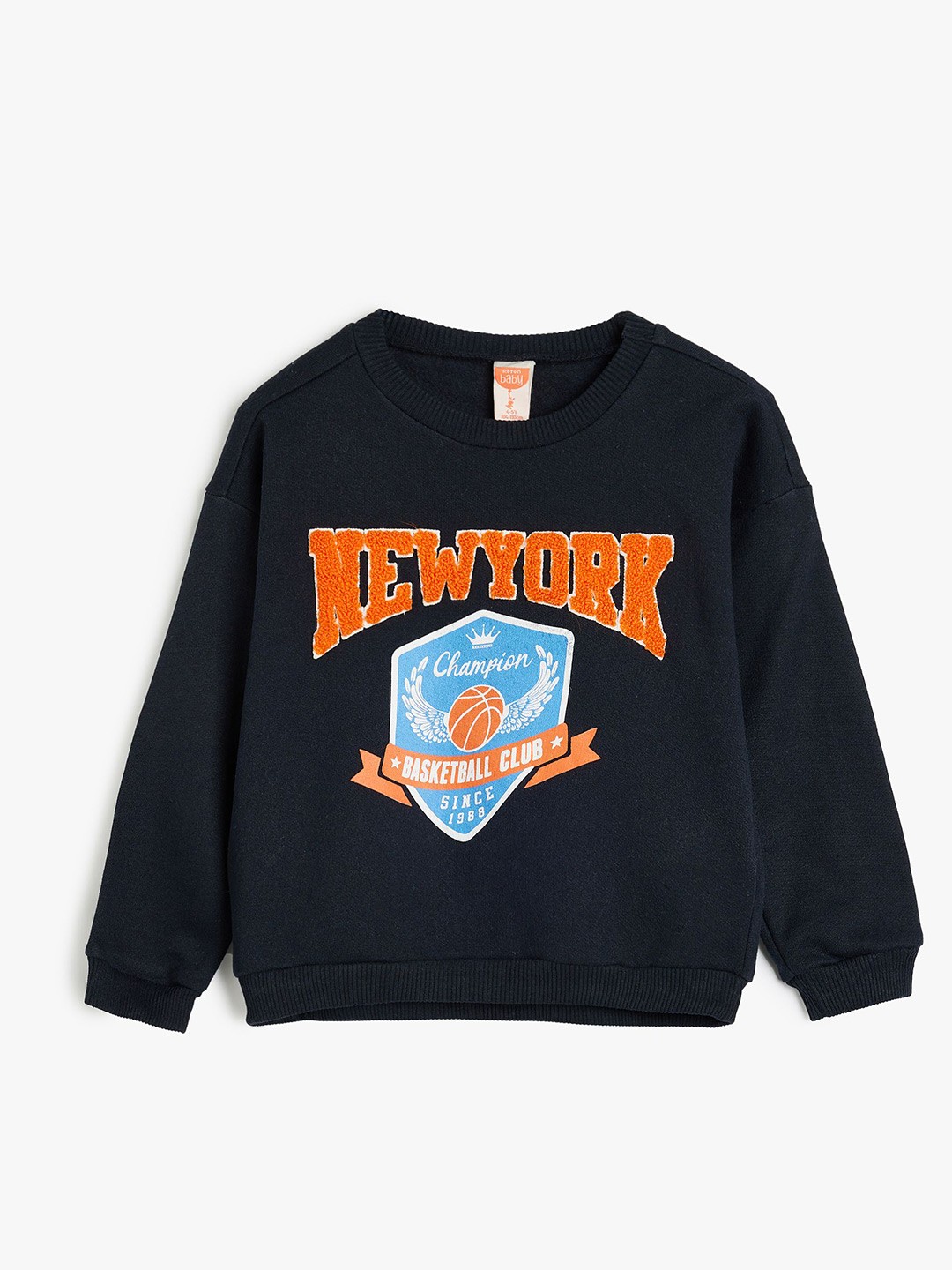 

Koton Boys Graphic Printed Round Neck Cotton Pullover Sweatshirt, Navy blue