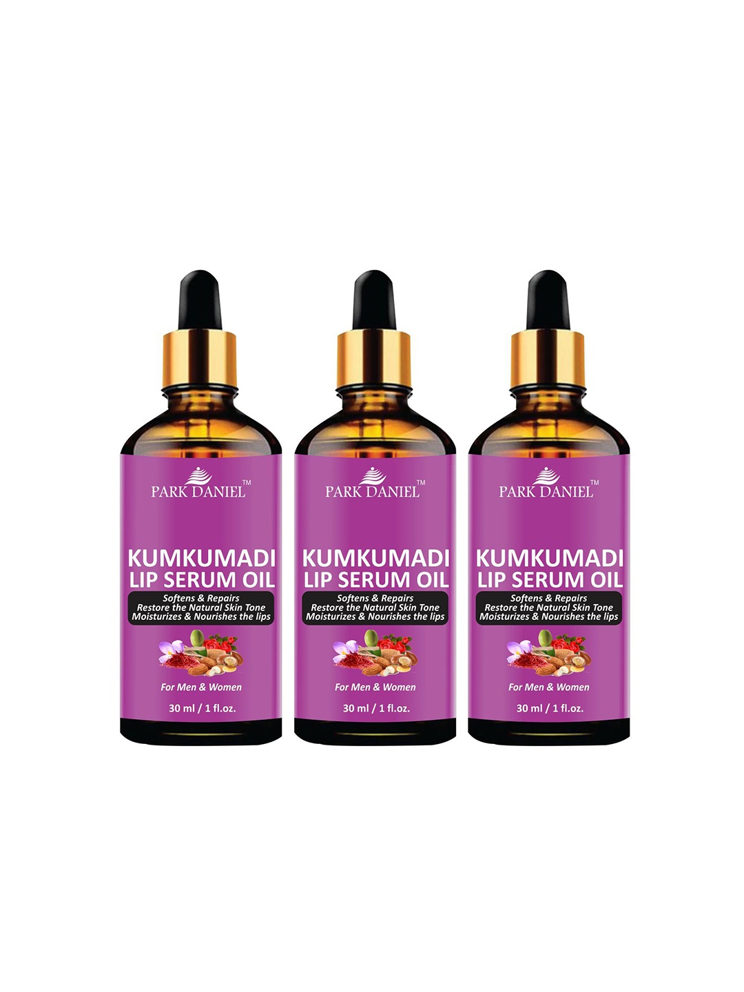 

Park Daniel Set Of 3 Kumkumadi Lip Serum Oil For Dry &Chapped Lips - 30 ml Each, Lavender