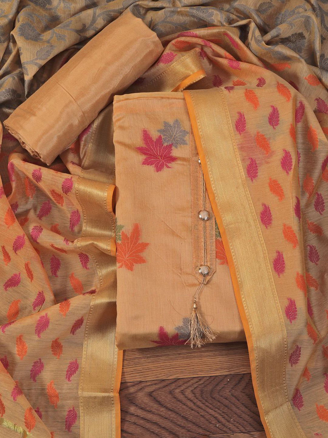 

Jaipur Kurti Embellished Jacquard Dress Material with Dupatta, Yellow