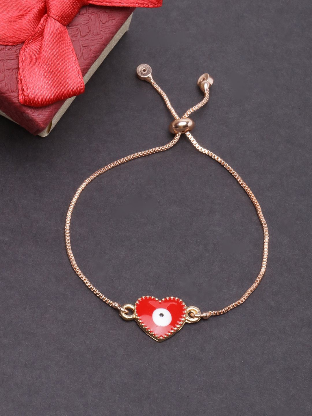 

KPOP Rose Gold-Plated Heart Shaped Enamelled Charm Bracelet