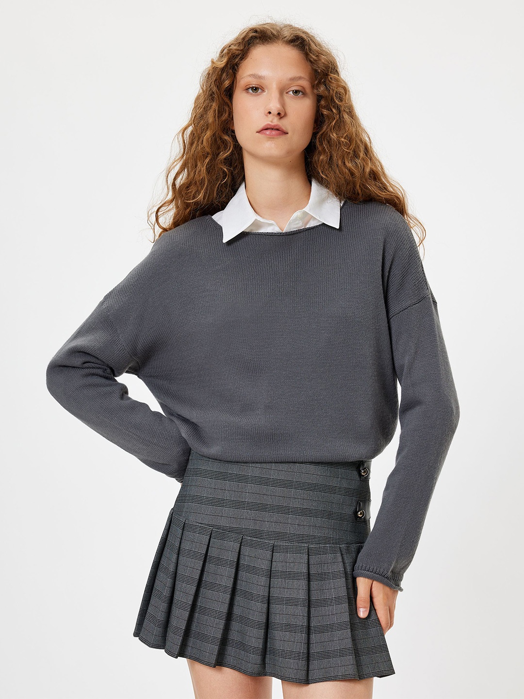 

Koton Women Cable Knit Pullover, Grey