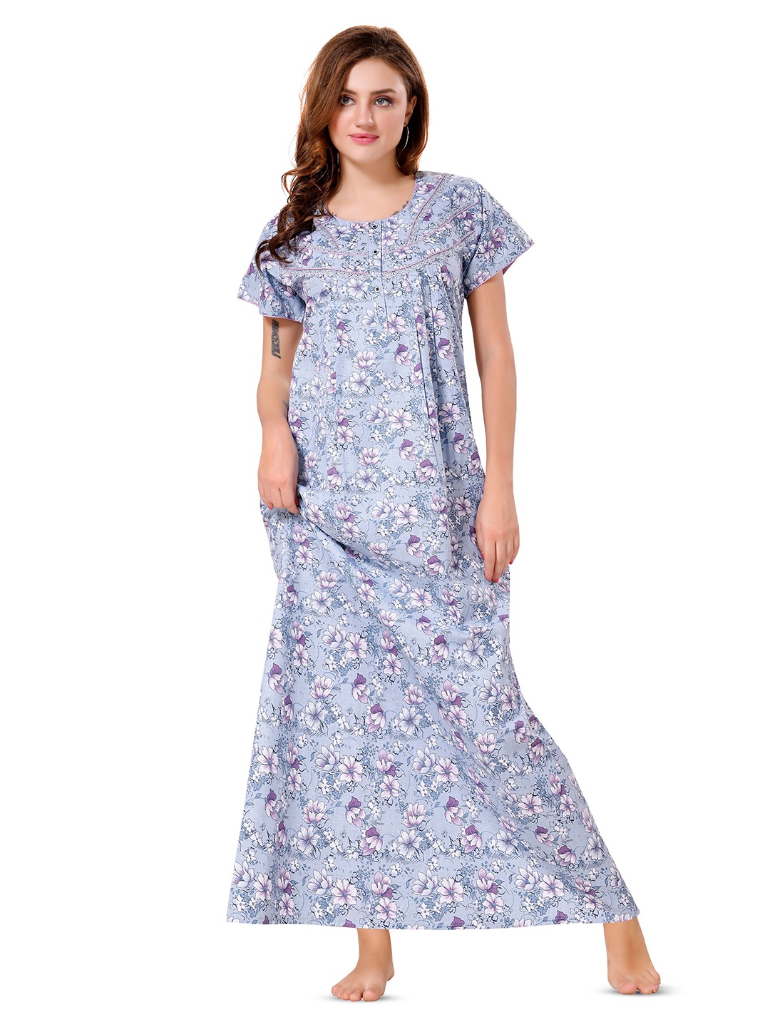 

SoulemoWomen Floral Printed Maxi Nightdress, Blue