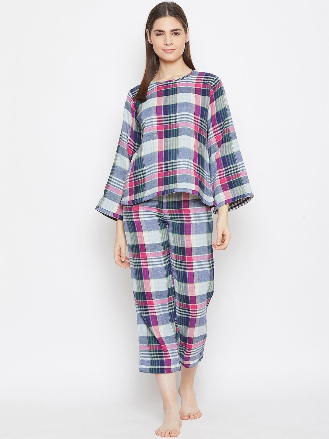 

The Kaftan Company Women Checked Night suit, Blue