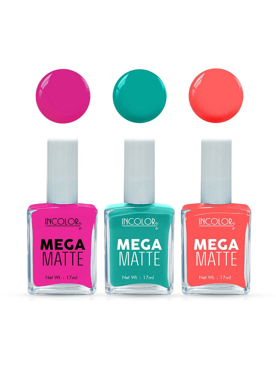 

INCOLOR Set Of 3 Mega Matte Nail Paint - 17 ml Each - 27 - 62 - 12, Multi