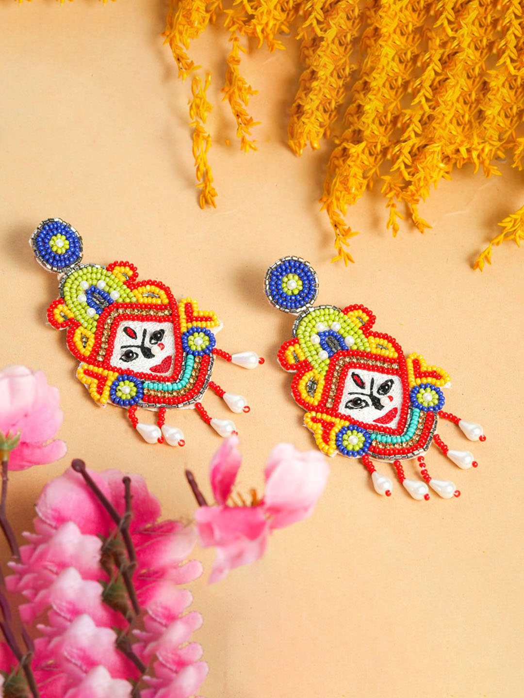 

VIRAASI Contemporary Beaded Navratri Drop Earrings, Yellow