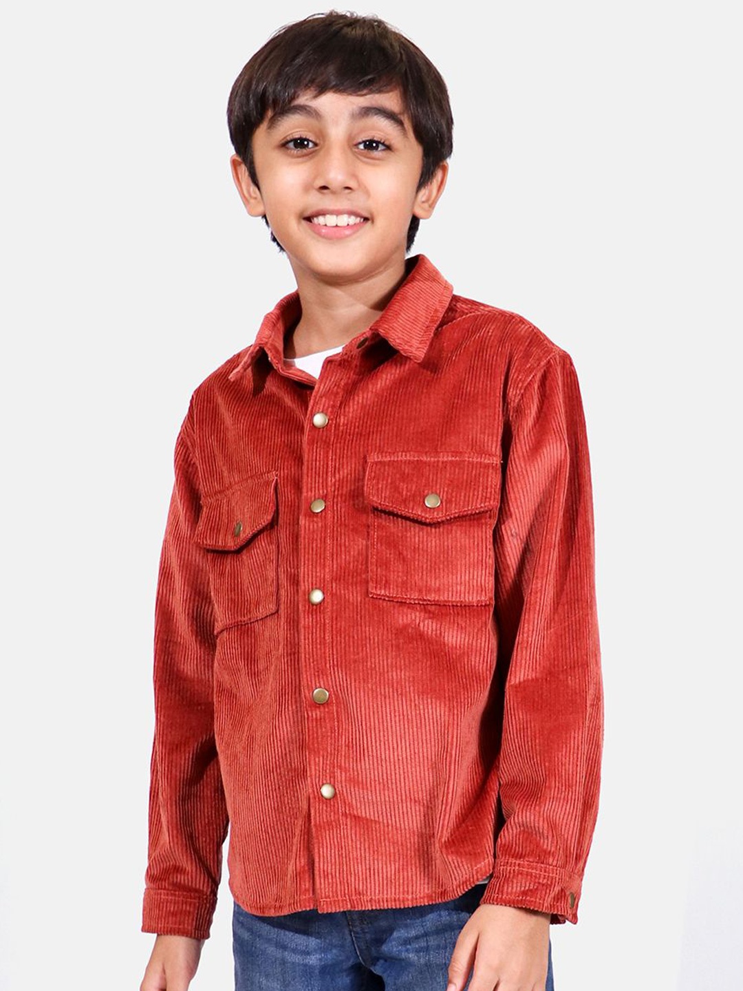 

Whistle & Hops Boys Standard Spread Collar Solid Corduroy Casual Shirt, Red