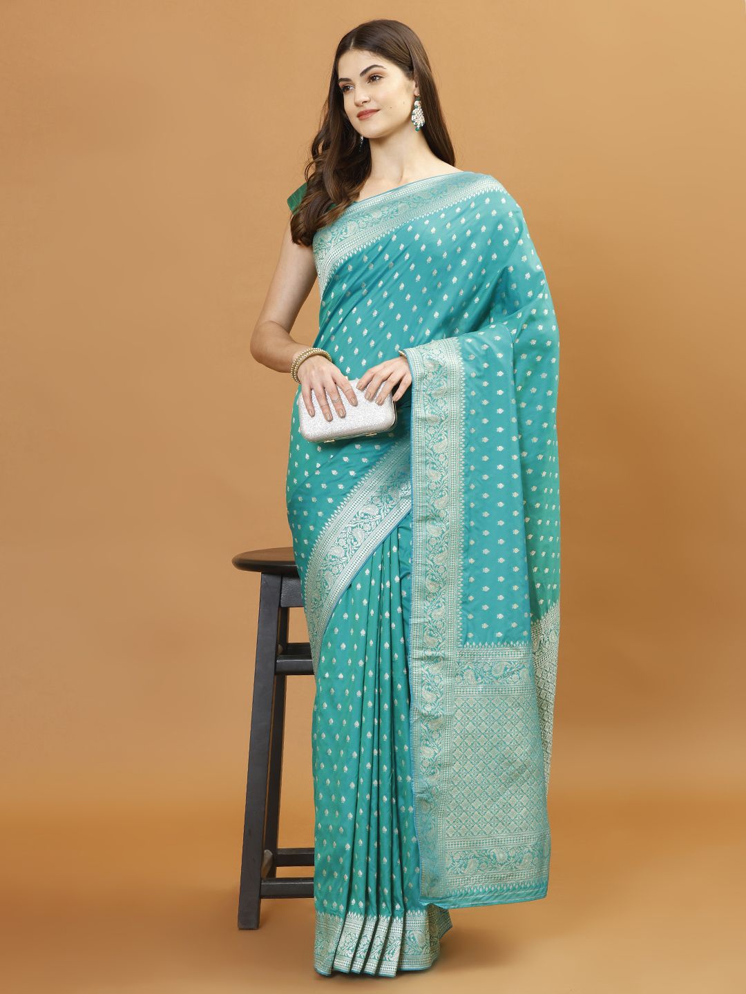

Meena Bazaar Woven Design Zari Banarasi Saree, Sea green