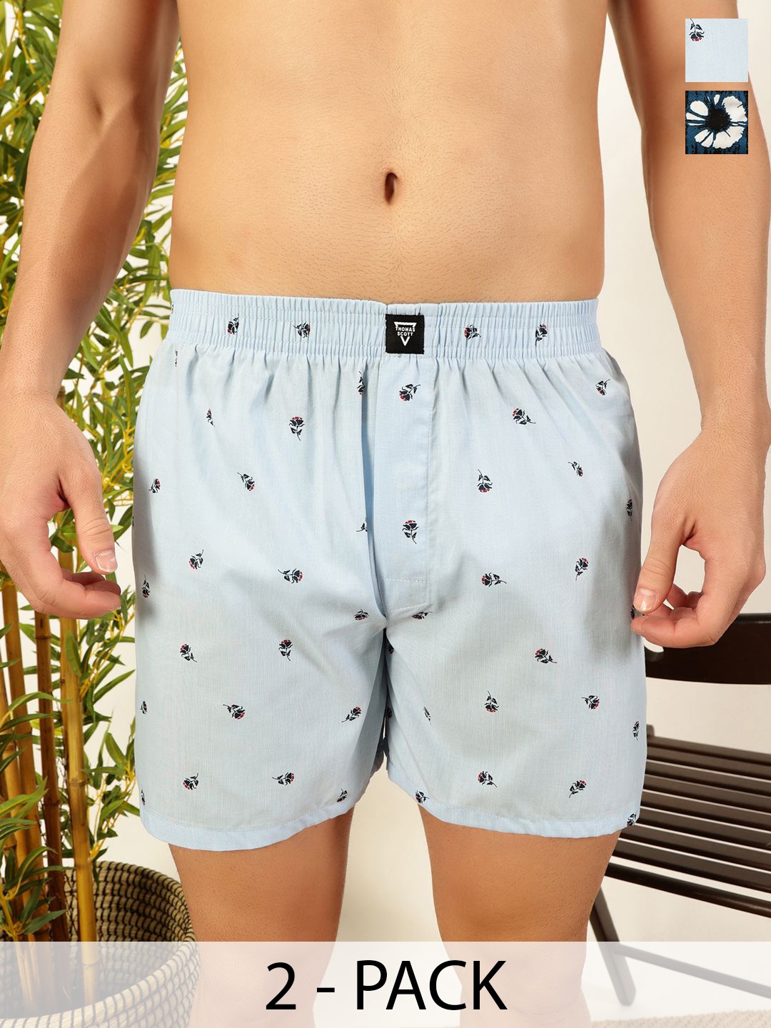 

Thomas Scott Pack Of 2 Printed Pure Cotton Boxers- TSBPO2010, Blue