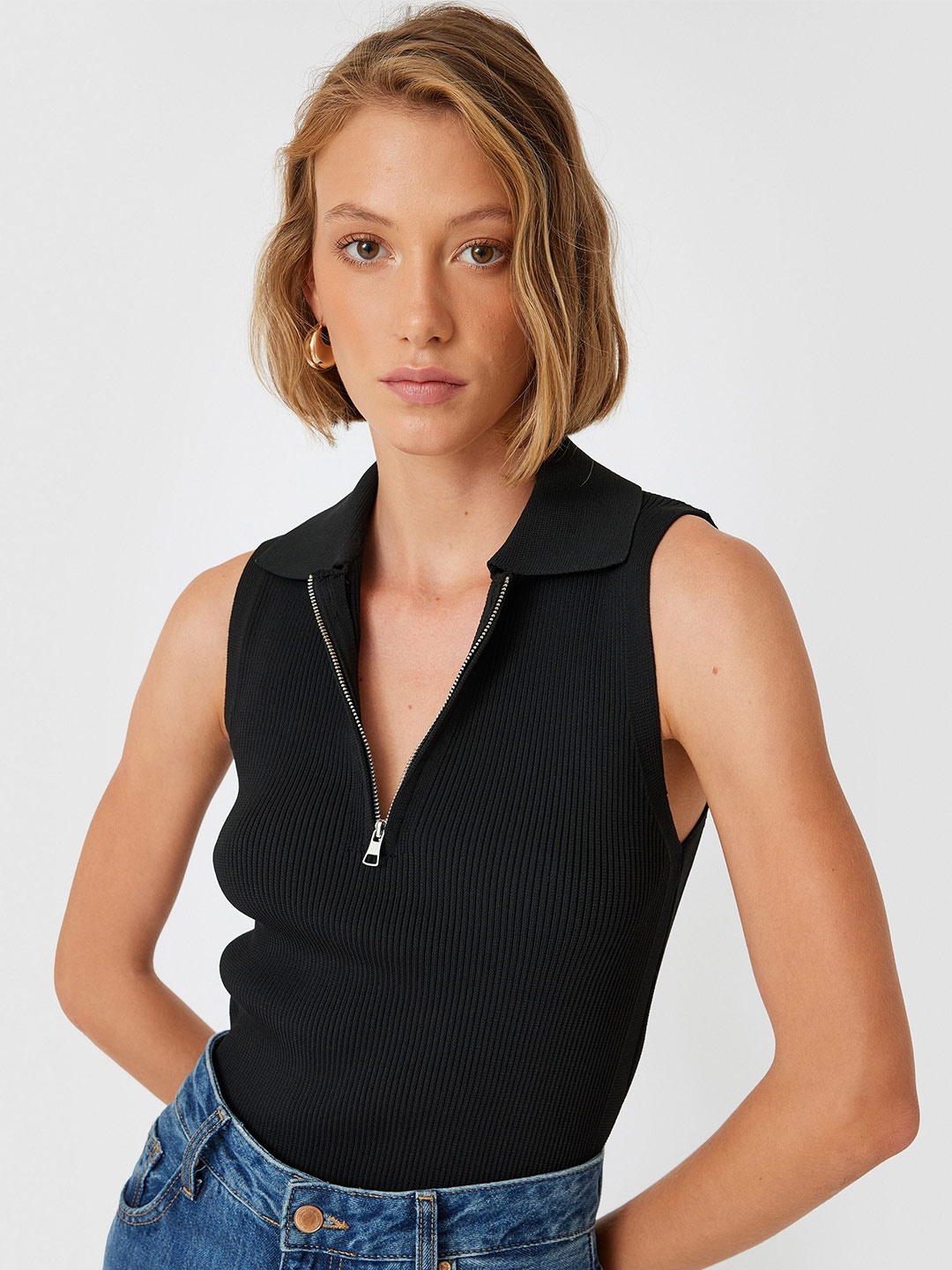 

Koton Women Solid Shirt Collar Top, Black