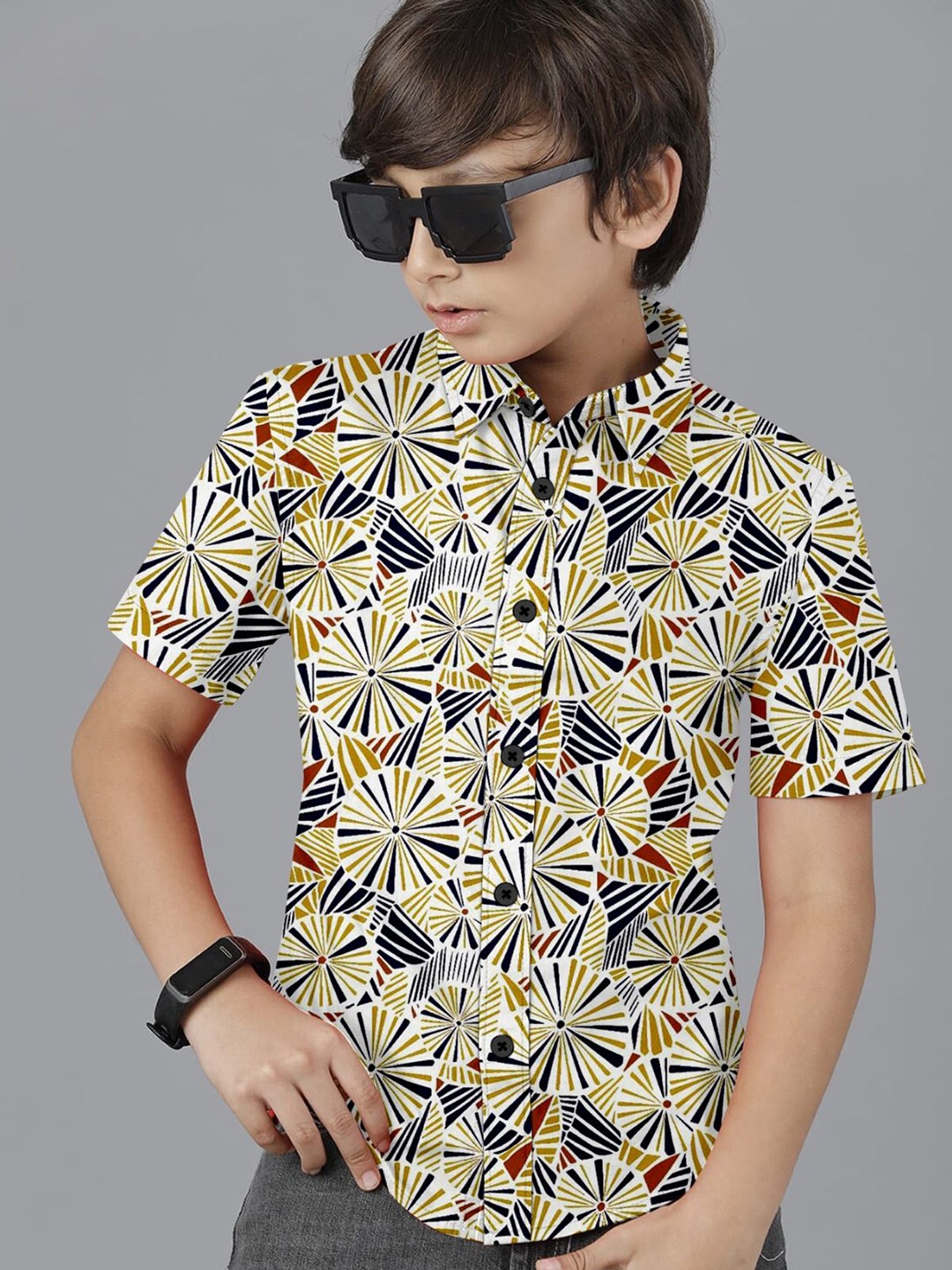 

BAESD Boys Premium Spread Collar Abstract Printed Cotton Casual Shirt, Black