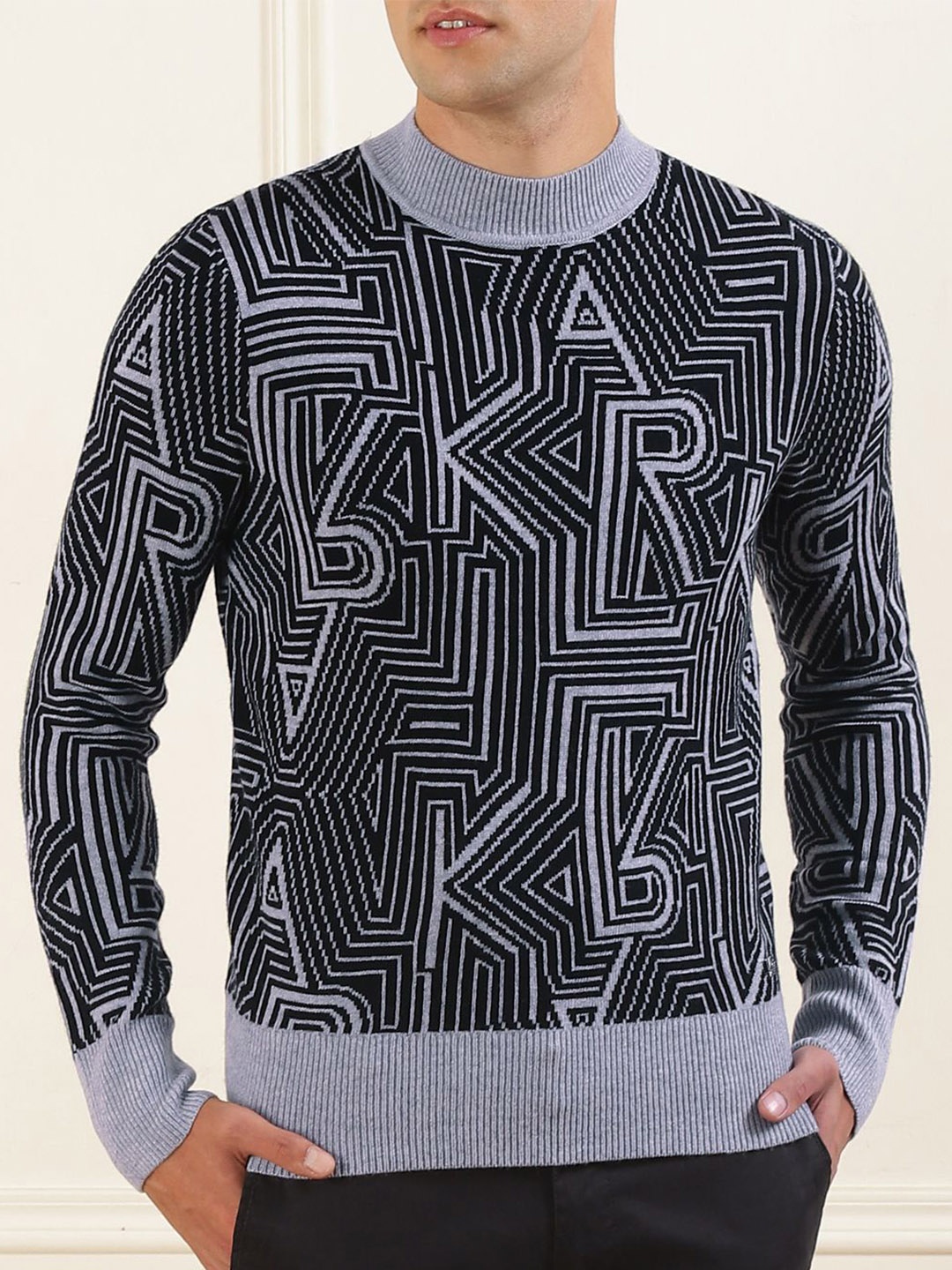 

Karl Lagerfeld Men Printed Woollen Pullover, Grey