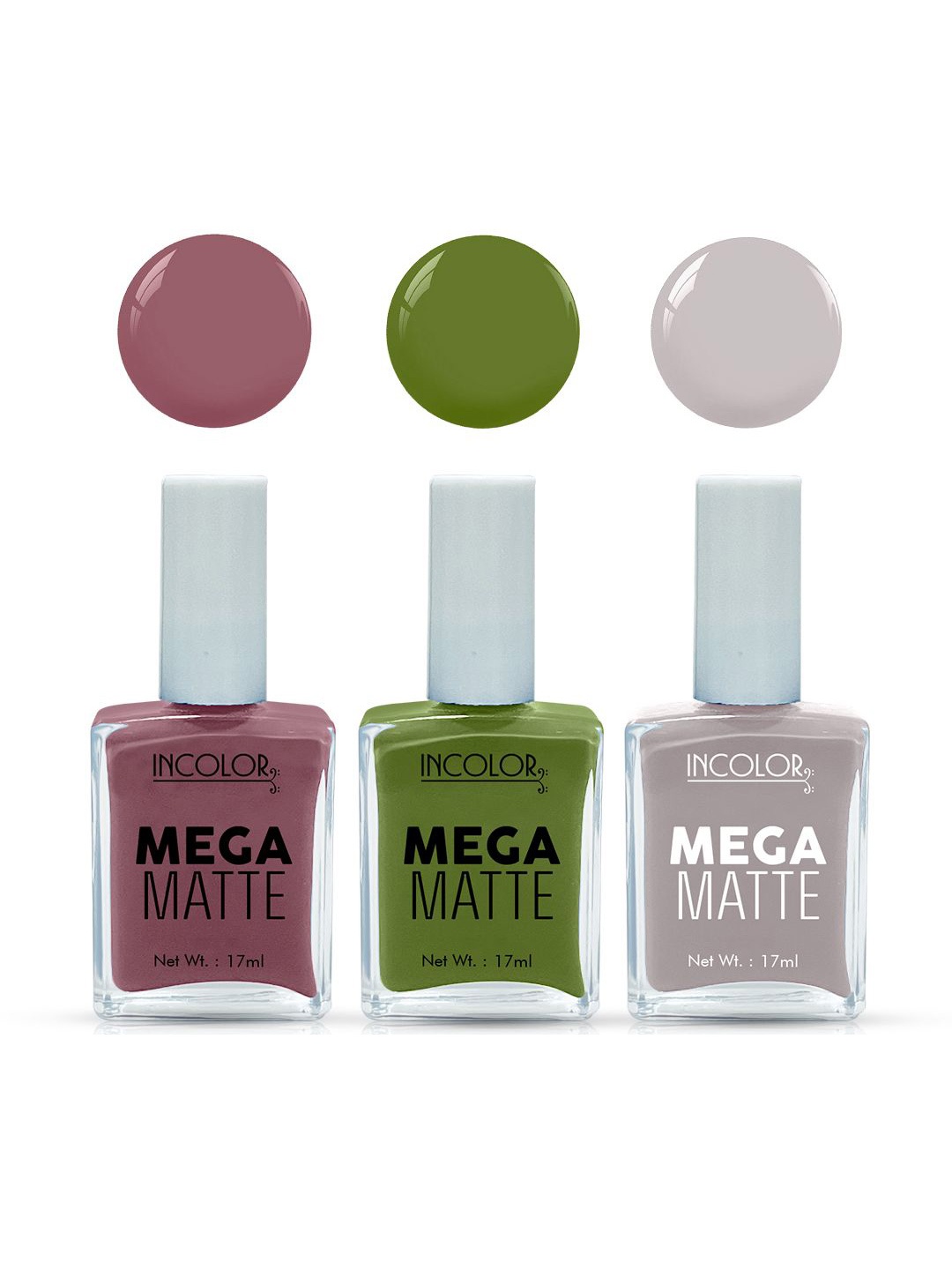 

INCOLOR Set Of 3 Mega Matte Nail Paint - 17 ml Each - 41 - 66 - 50, Multi