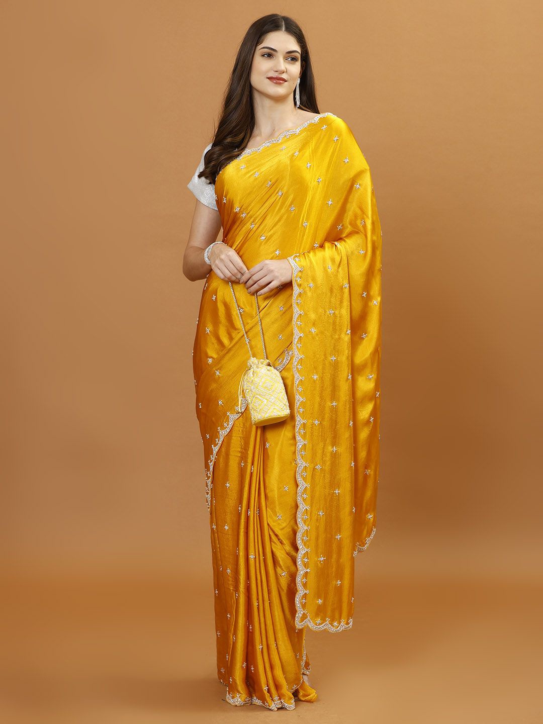 

Meena Bazaar Embellished Beads and Stones Saree, Yellow