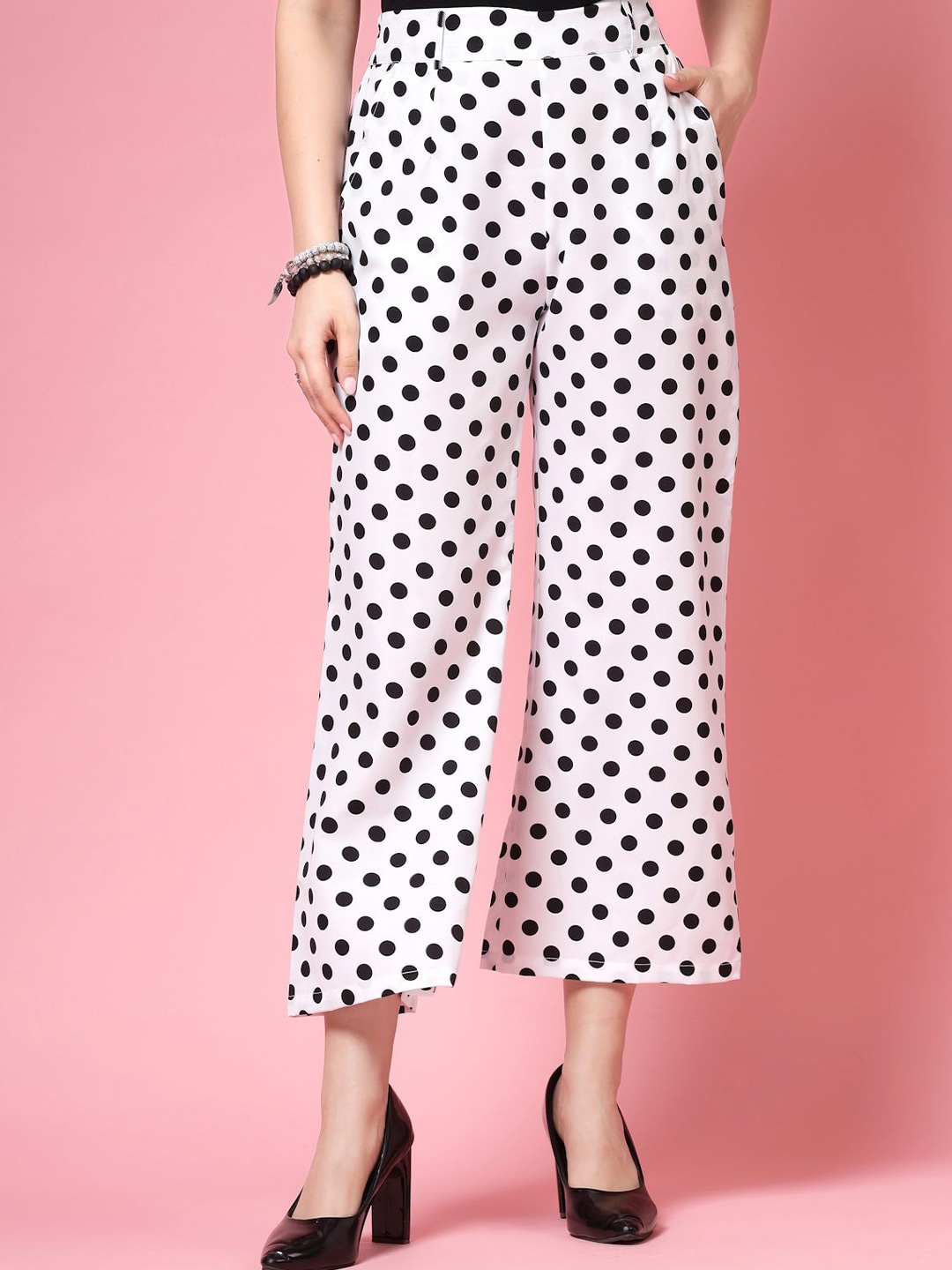 

BEING NAUGHTY Women Polka Dot Printed Palazzos, White